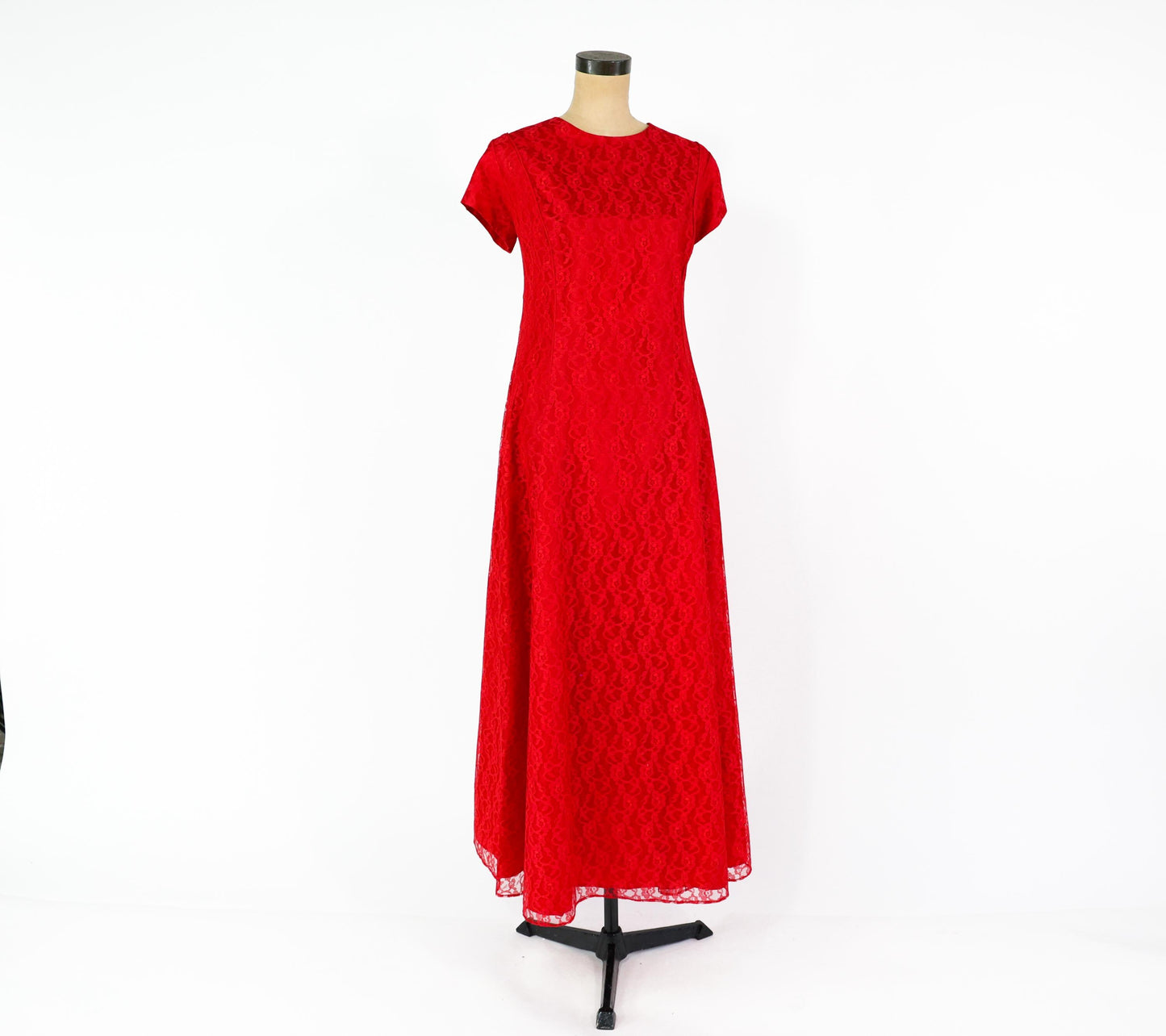 1960s Red Lace Maxi Dress, Extra Large
