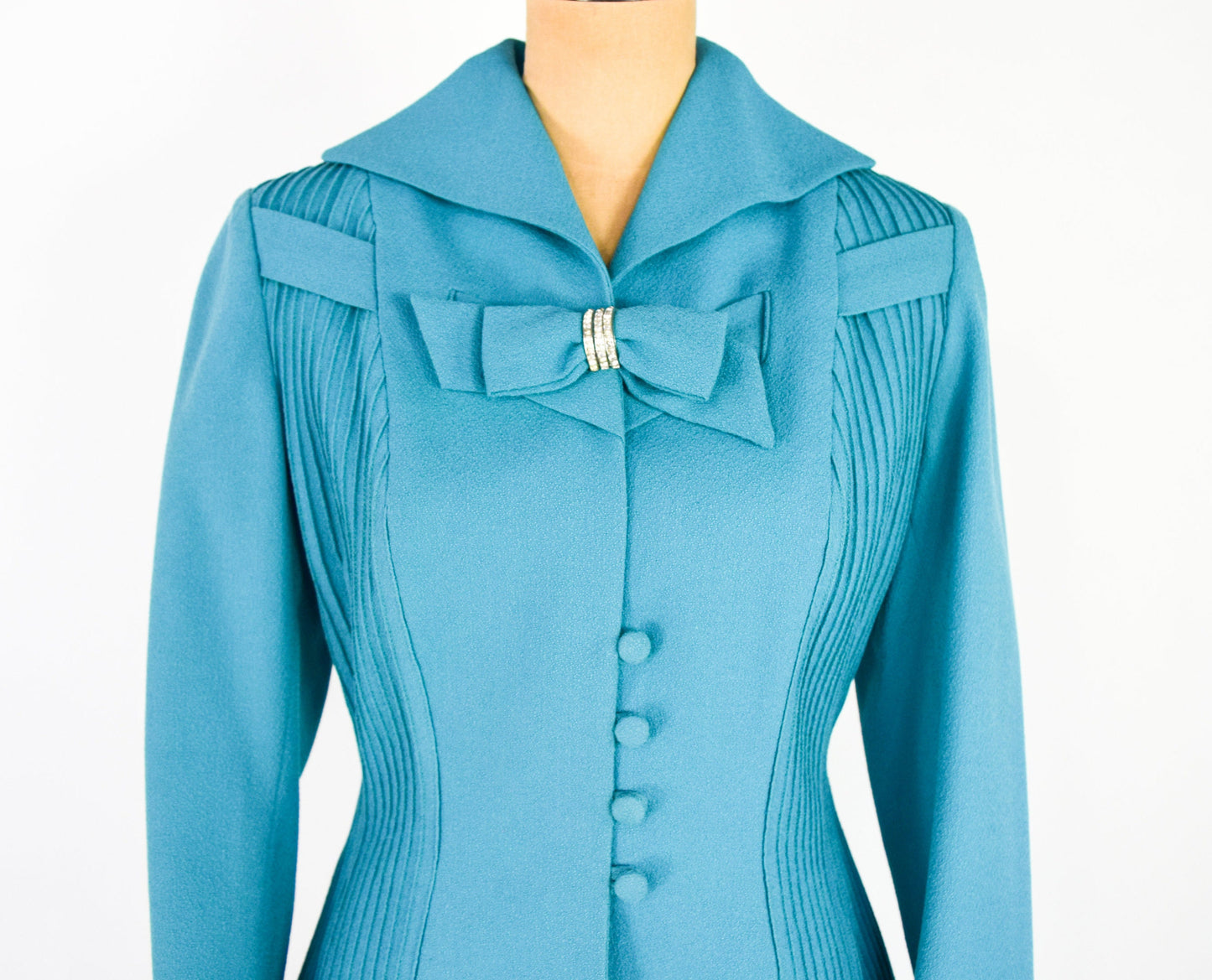 Lilli Ann | 1950s Blue Wool Crepe Suit | 50s Turquoise Blue Wool Crepe Suit | Lilli Ann | Medium