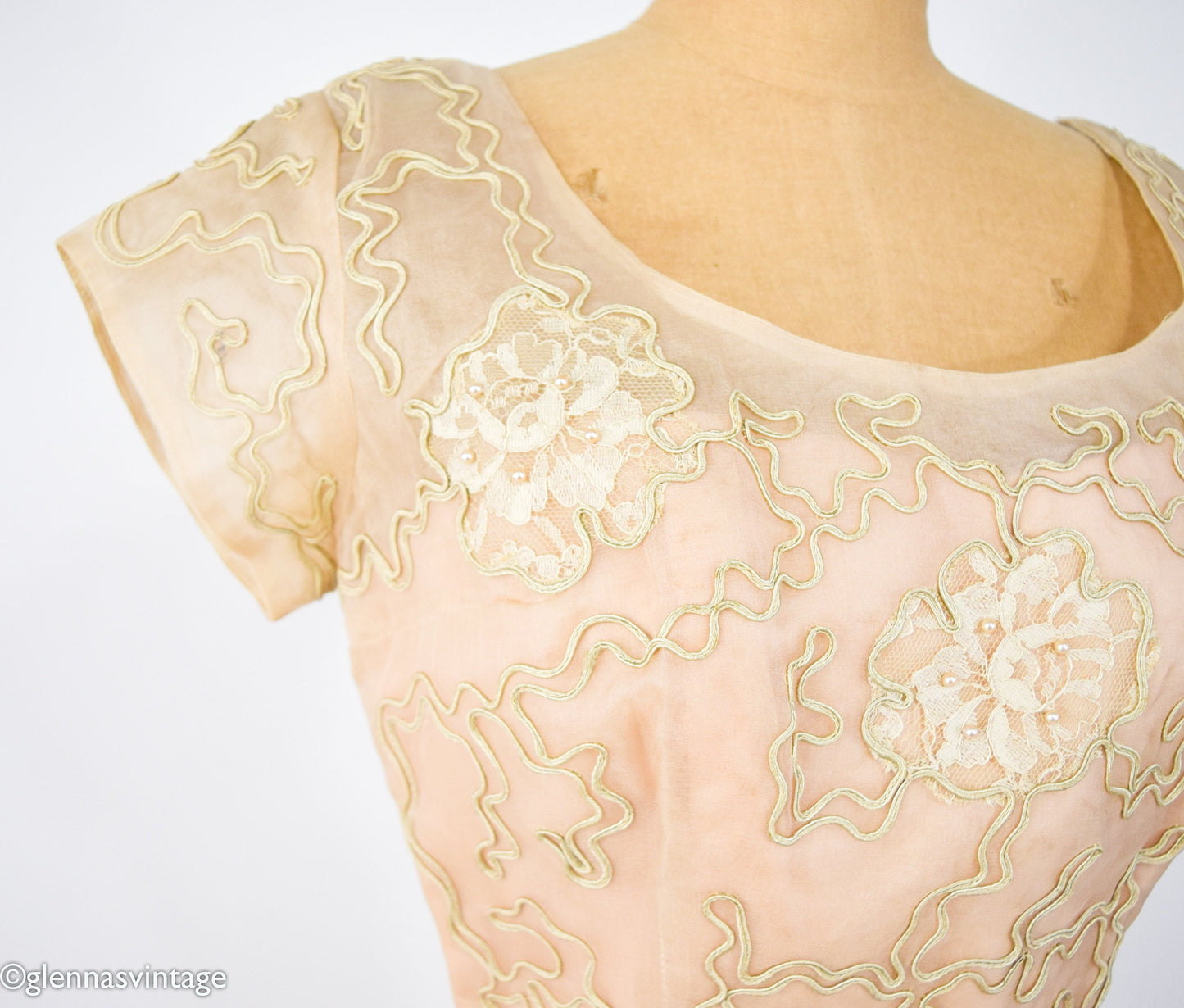 1950s Beige Lace Cocktail Dress,  Medium