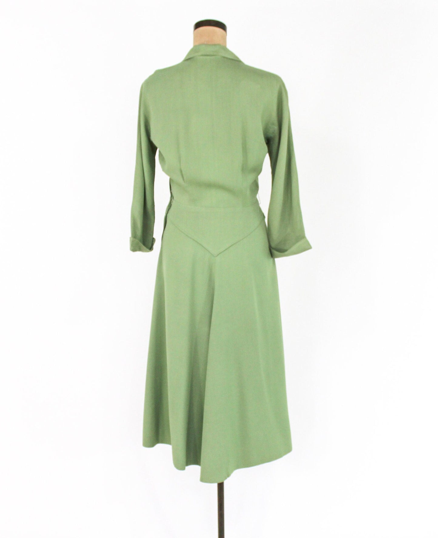 1940s Green Cotton Dress | 40s Green Embroidered Dress | Old Hollywood | Small