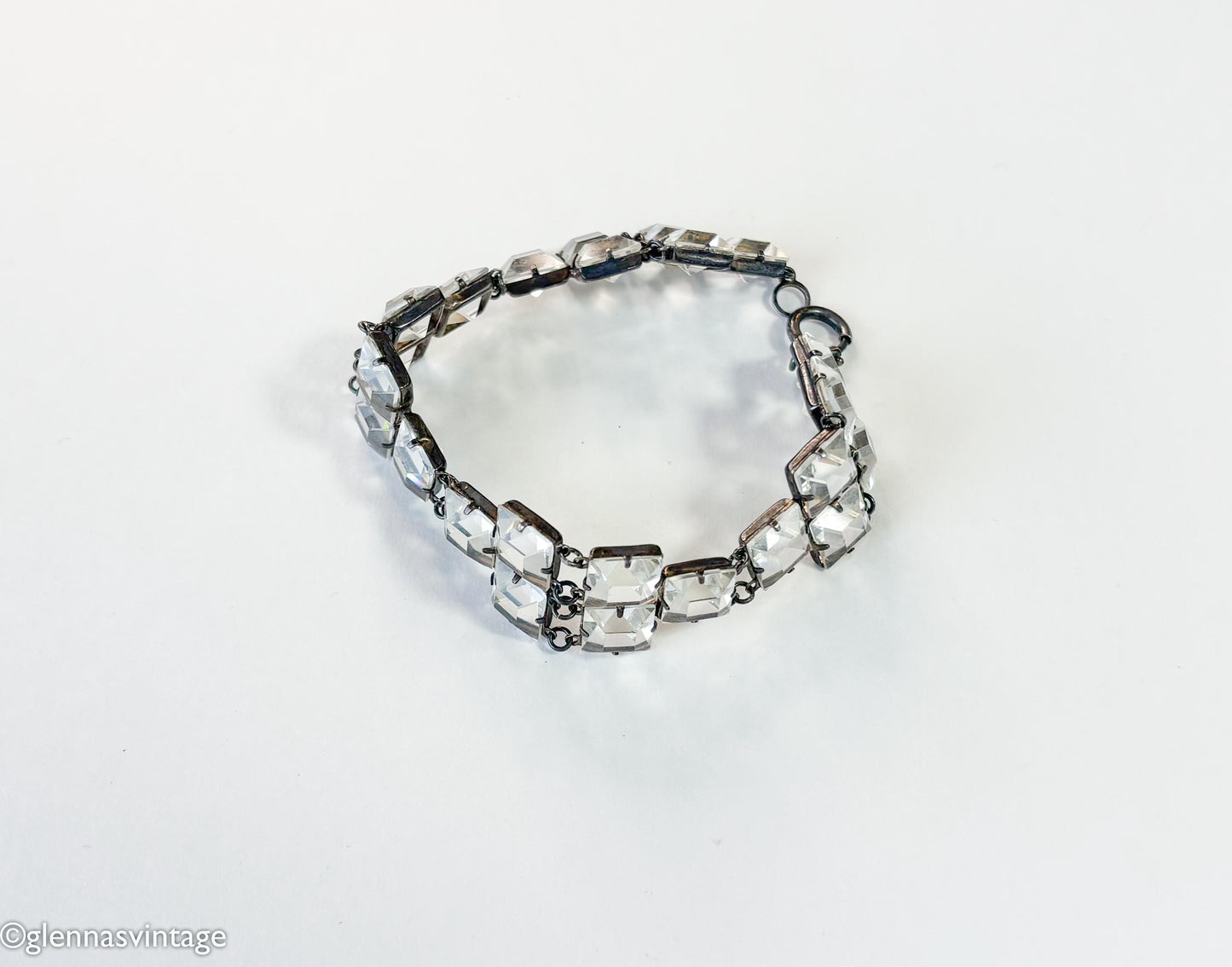 1930s Vintage Art Deco Crystal Bracelet or Necklace, Sterling Silver Setting