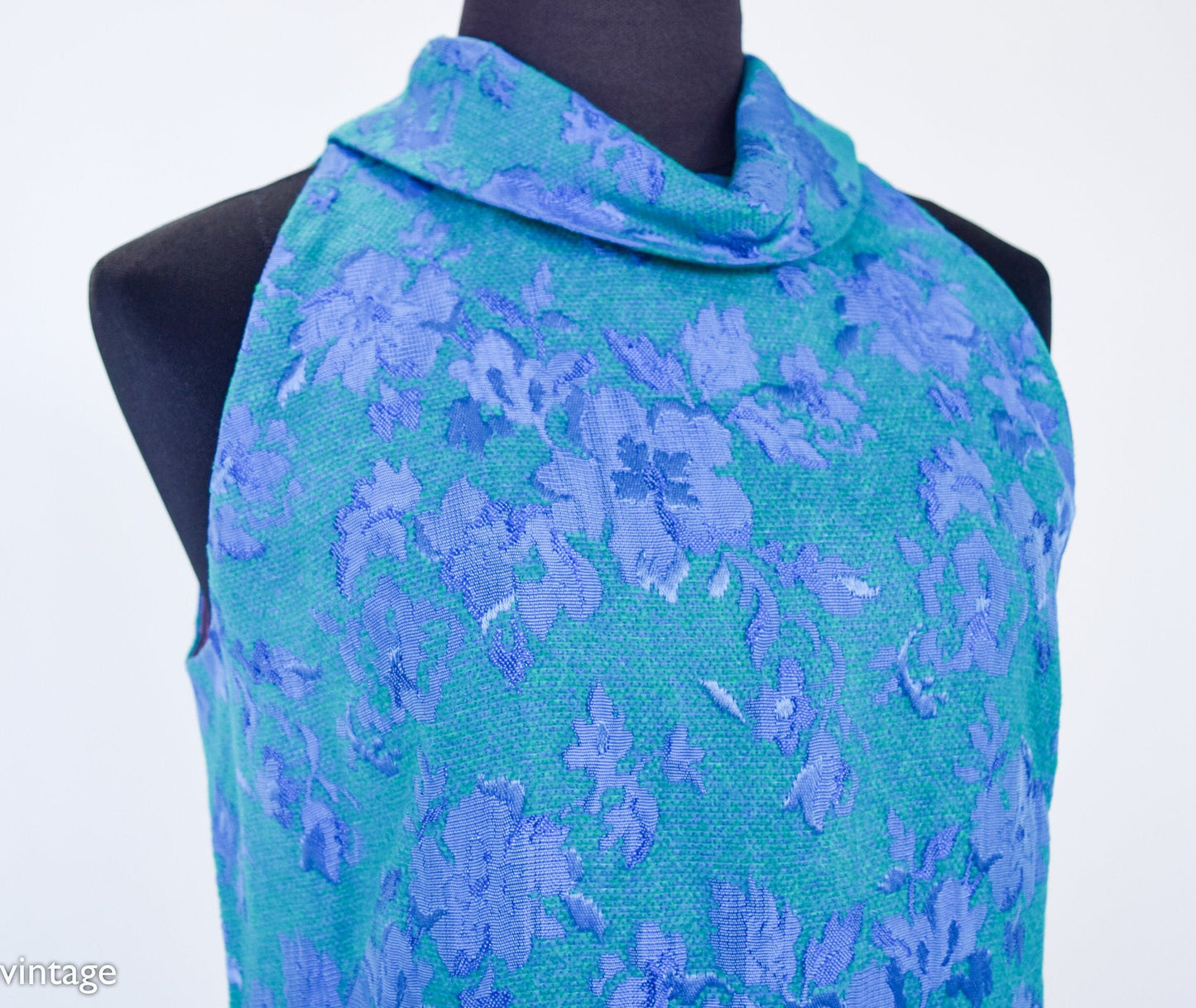 1960s Blue Brocade Coat Dress Set | 60s Turquoise Blue & Lavender Floral Brocade Dress Set | Jackie O | Small