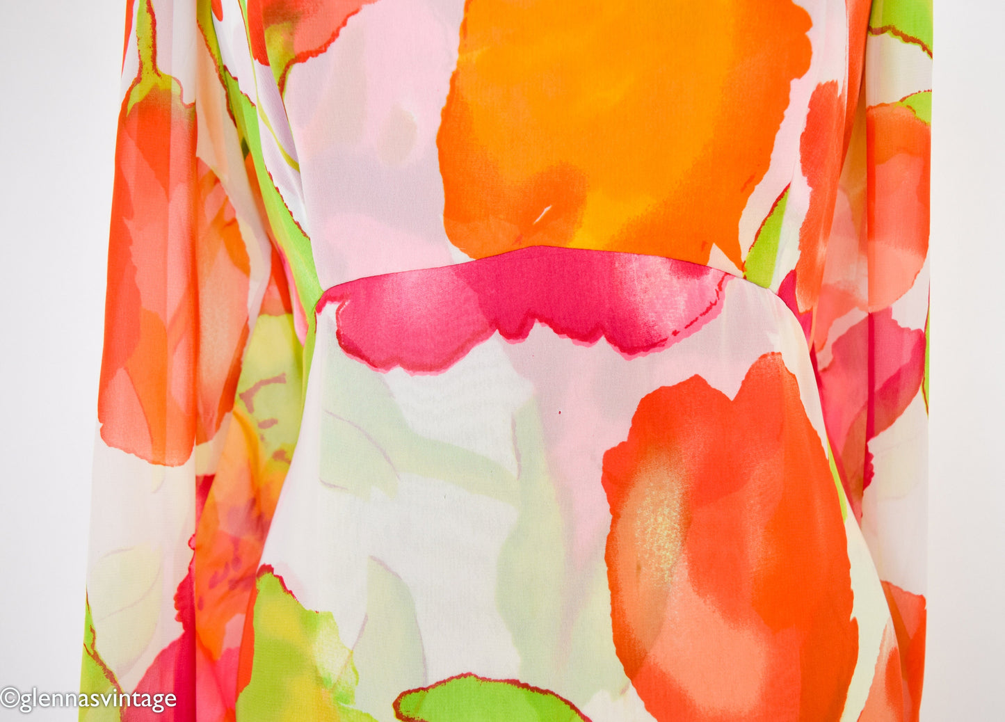 1980s Orange Floral Evening Gown, Medium
