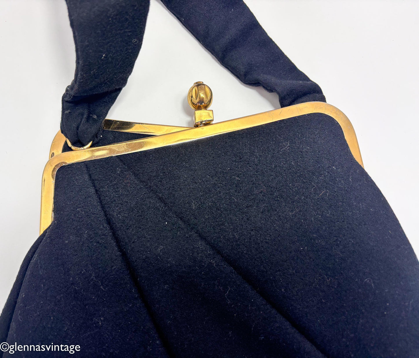 1950s Black Wool Pleated Evening Bag