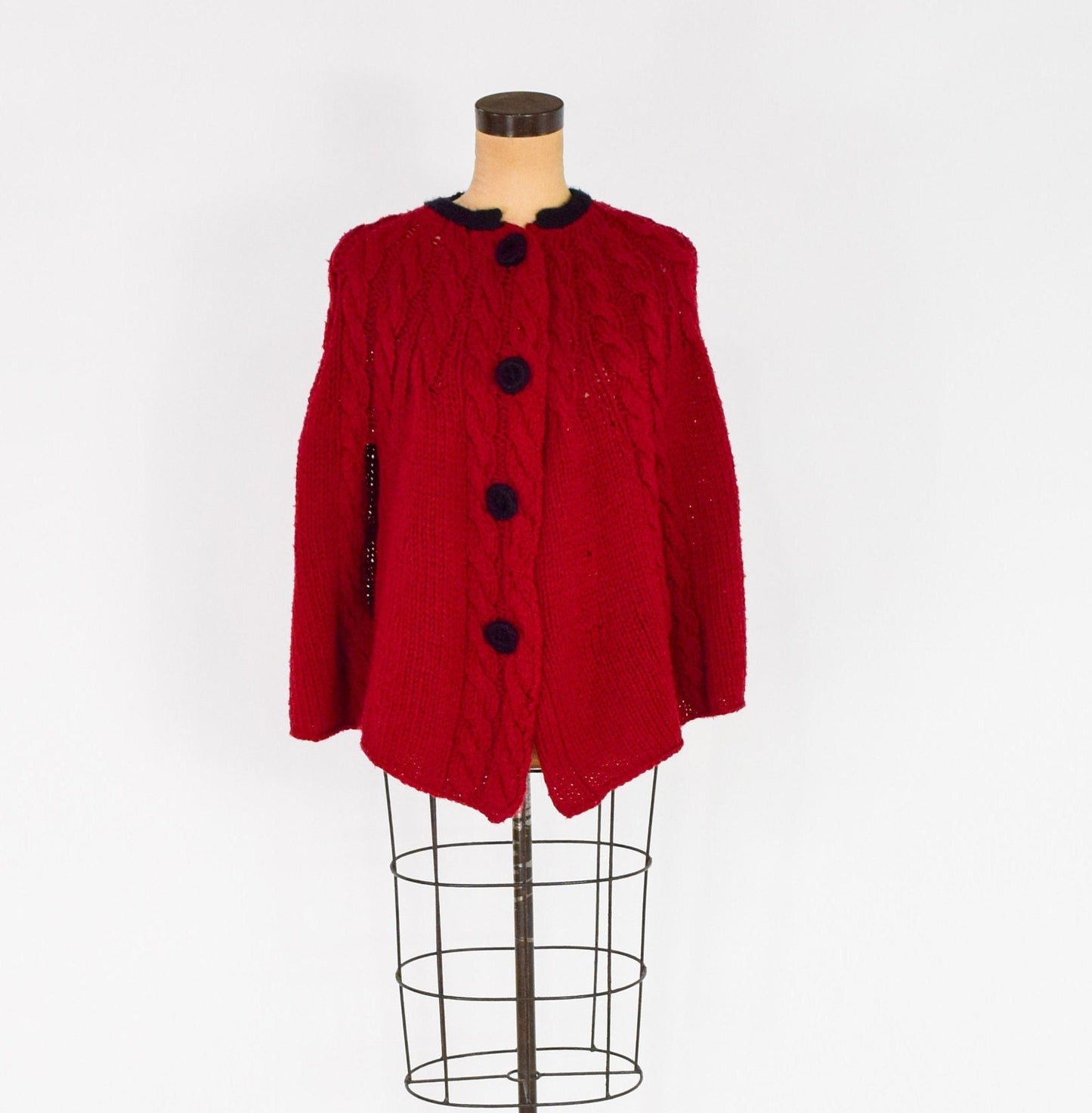 1970s Cranberry Red Sweater Cape, Medium