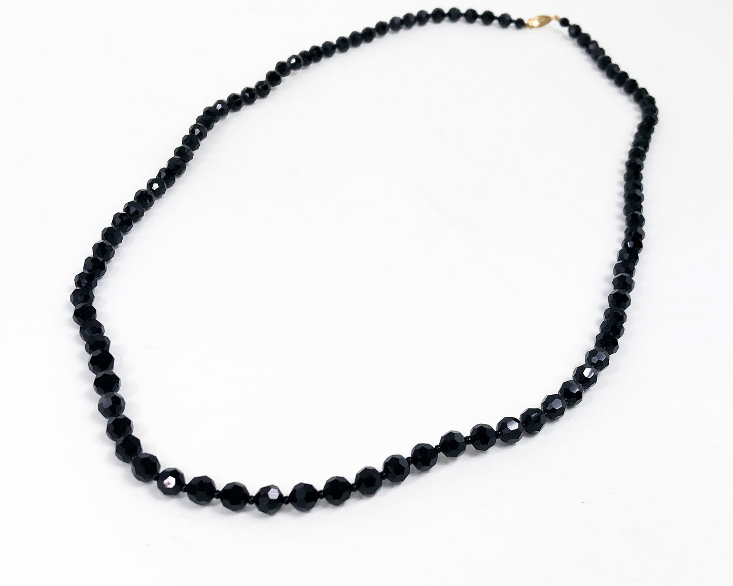 1950s Black Glass Necklace | 50s Black Faceted Glass Necklace | Black Glass Rope