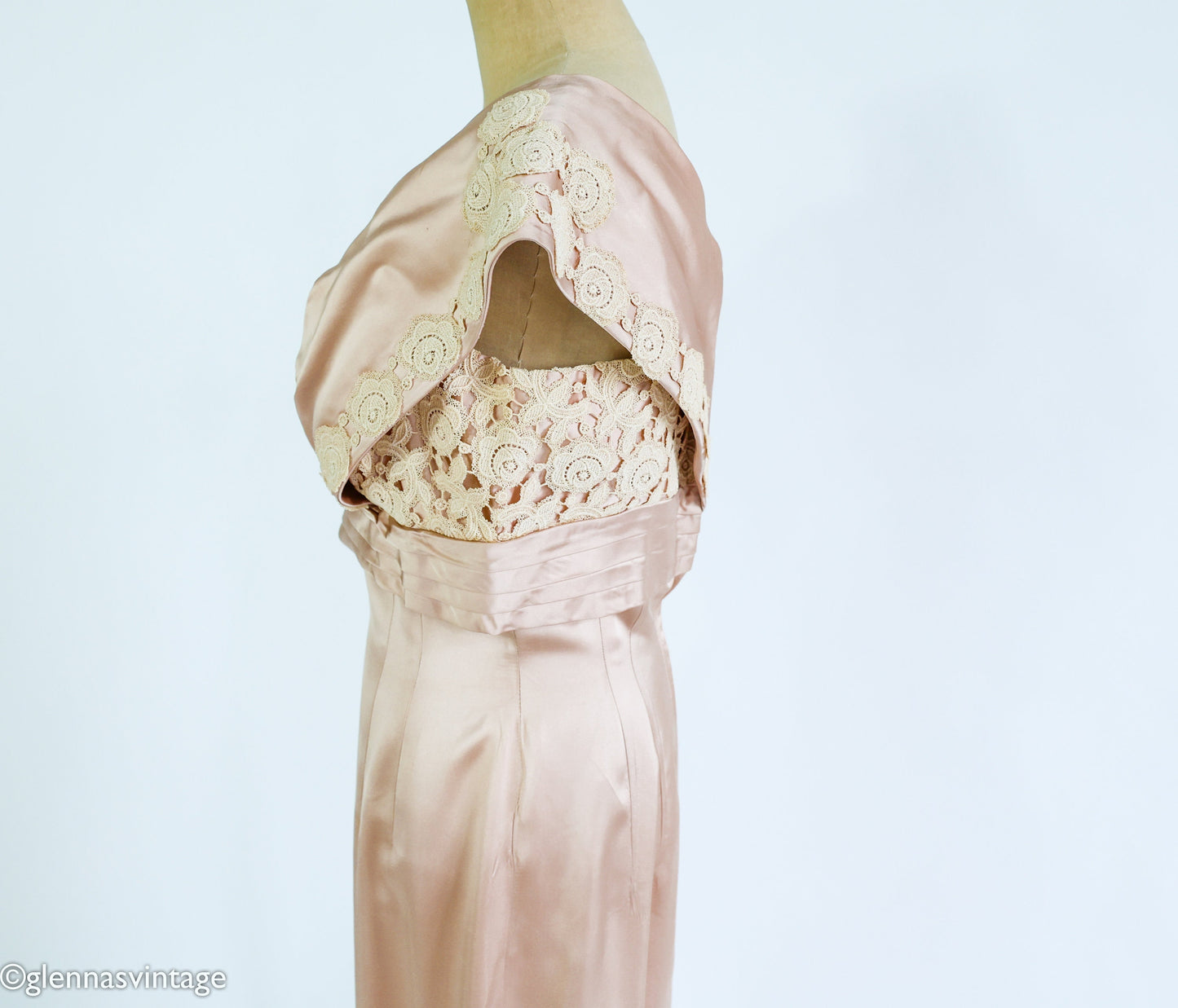 1950s Taupe Champagne Satin Cocktail Dress, Medium