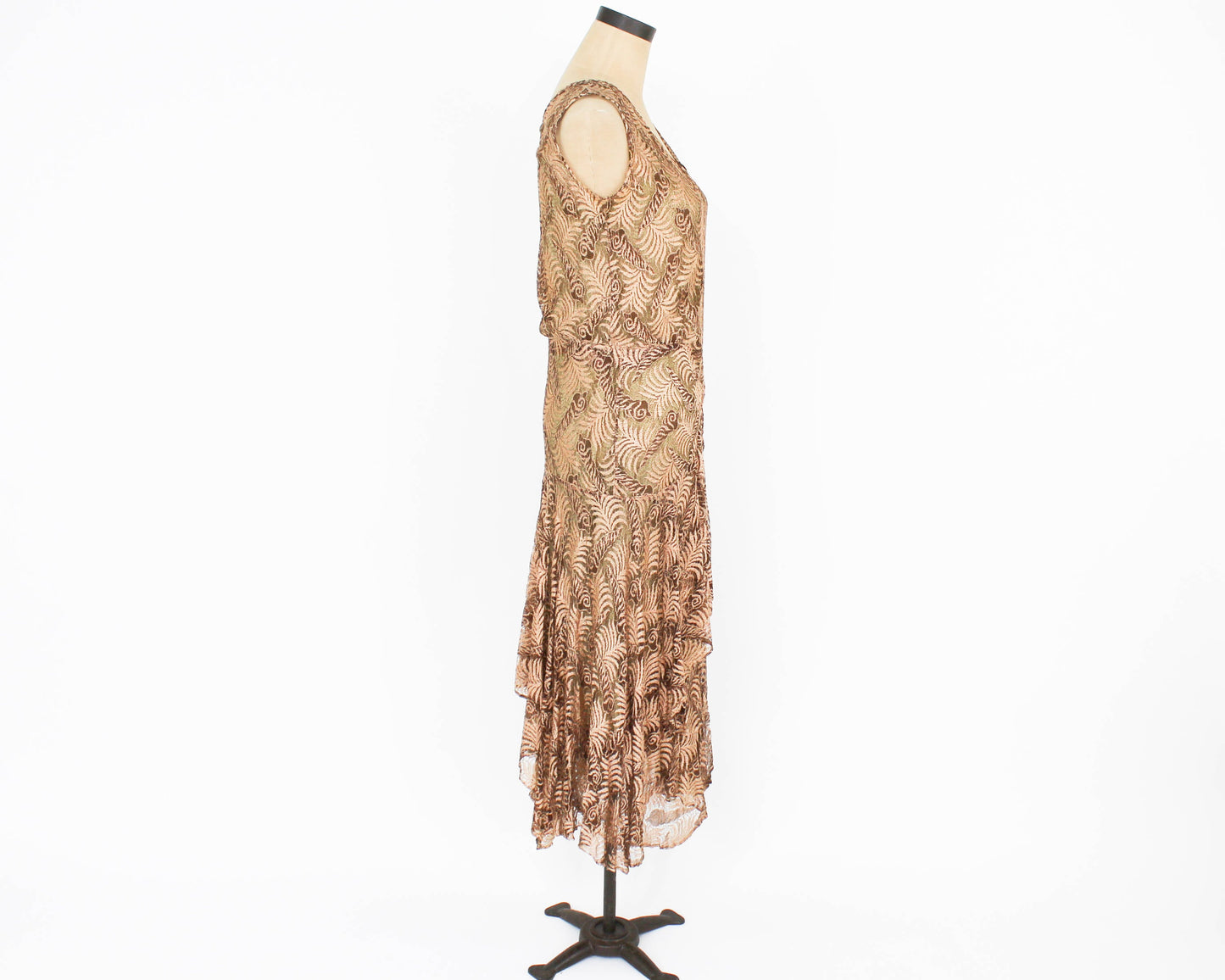 1920s Metallic Gold Lace Evening Dress, Flapper Style, Extra Small