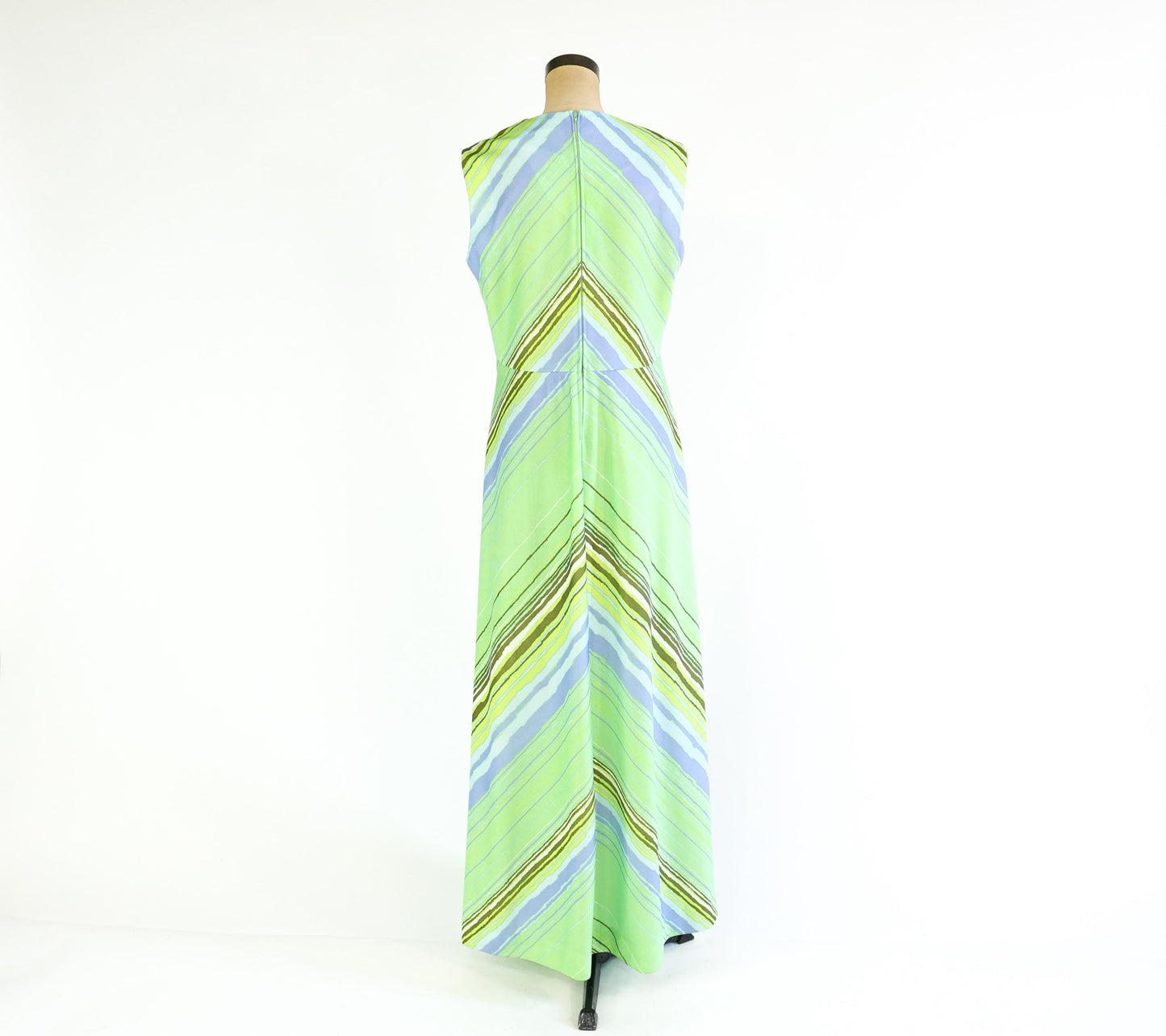 1970s Green & Blue Chevron Striped Maxi, 34" Waist