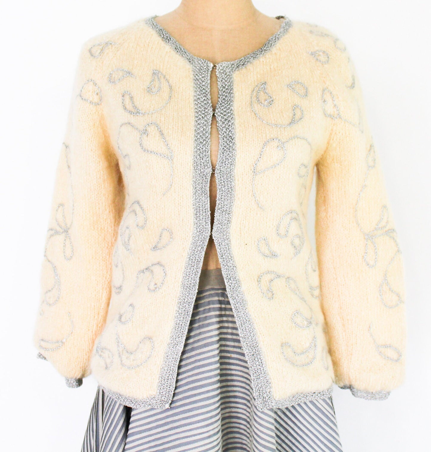 1960s Creme Mohair Cardigan | Beige Wool Sweater, Medium