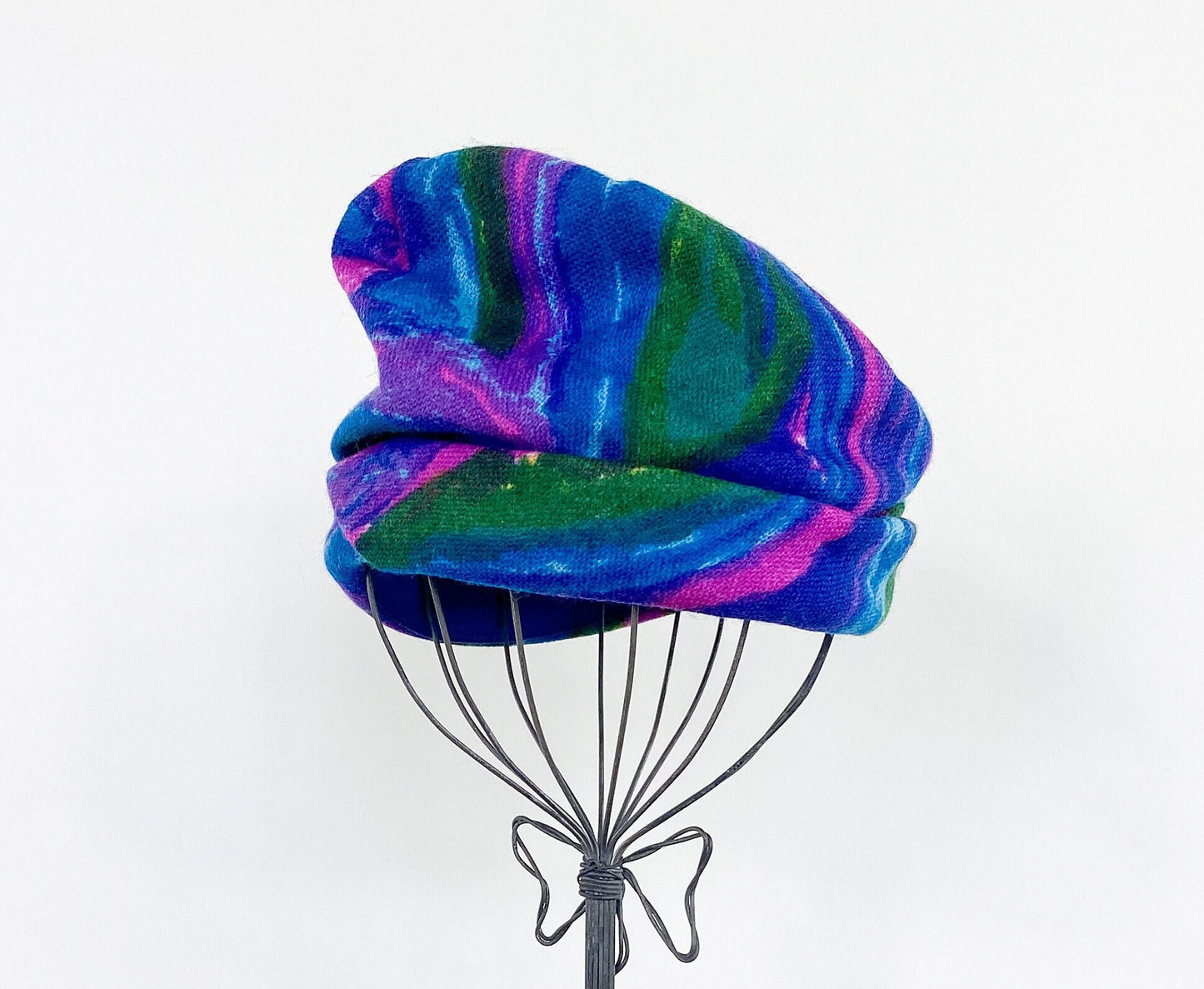1960s Royal Blue Print Wool Turban Hat