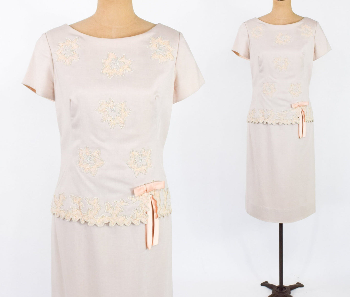 1950s Beige Linen Day Dress, Medium