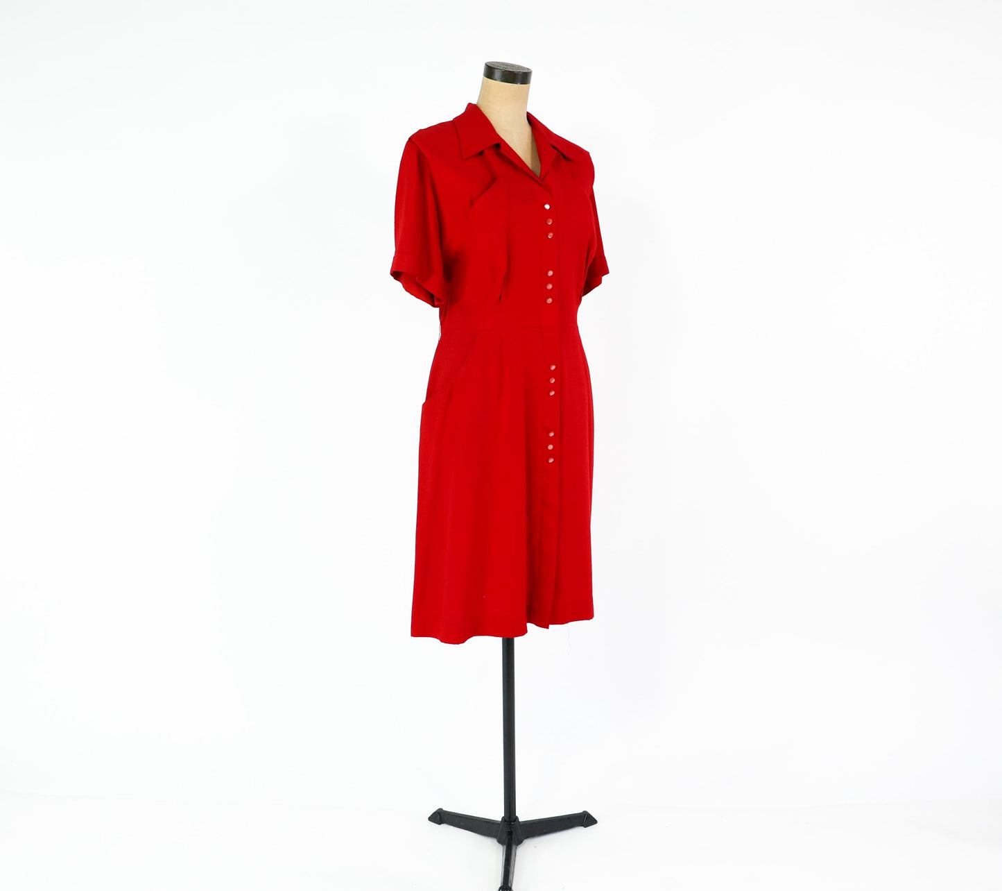 1940s Red Wool Day Dress, 48" Bust