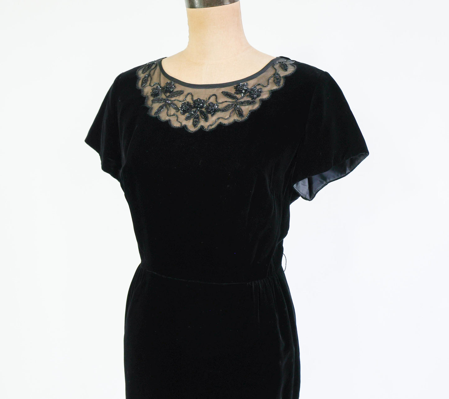 1950s Black Velvet Cocktail Dress, Large