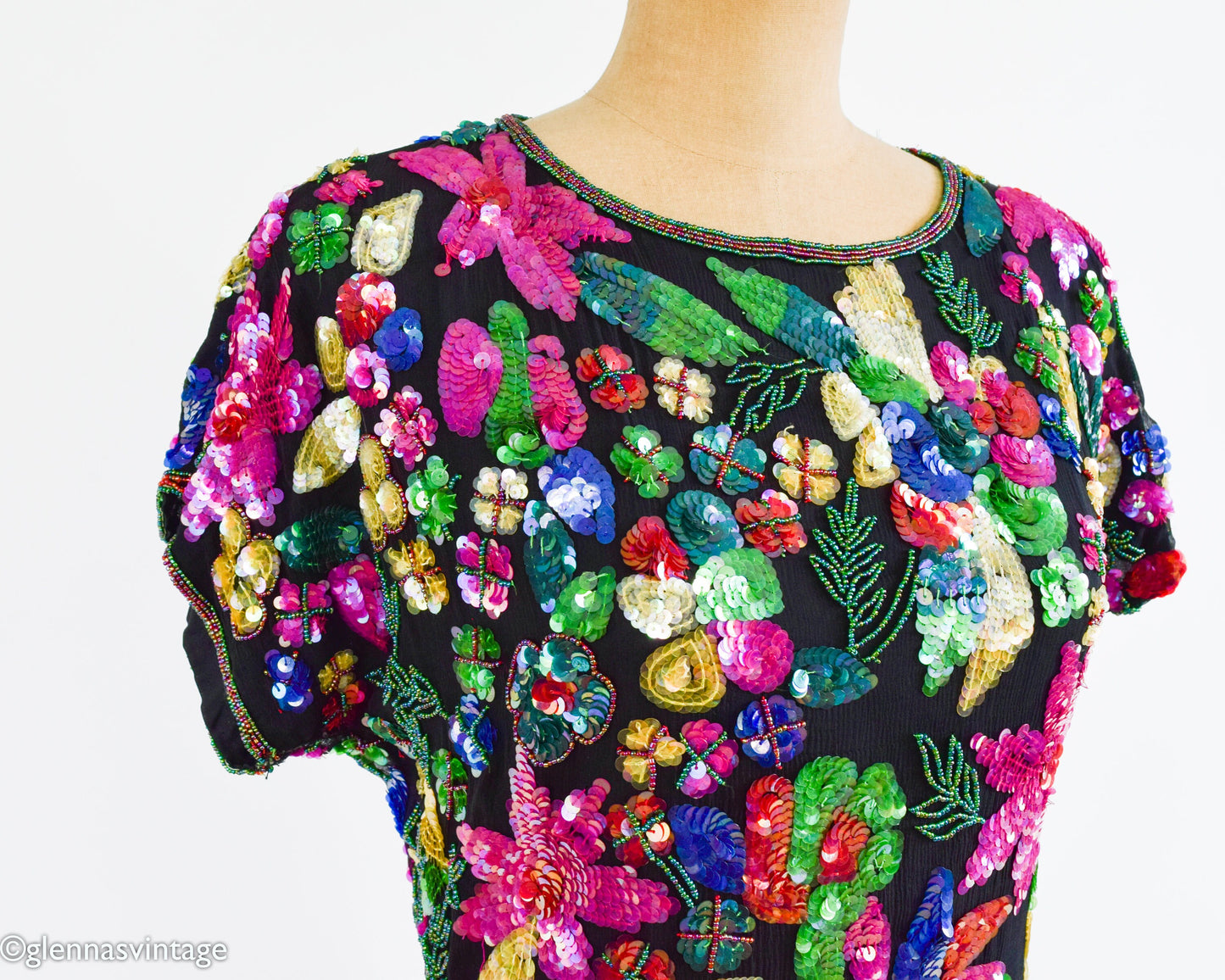 1980s Colorful Sequin Party Dress | 80s Sequin Beaded Evening Dress | Baluchi Creations | Small