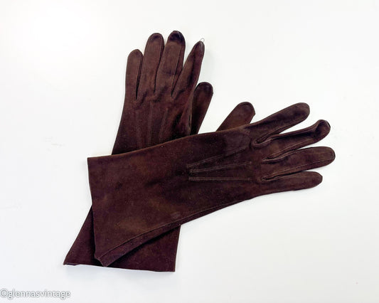 1950s Brown Suede Gloves, Size 6.5