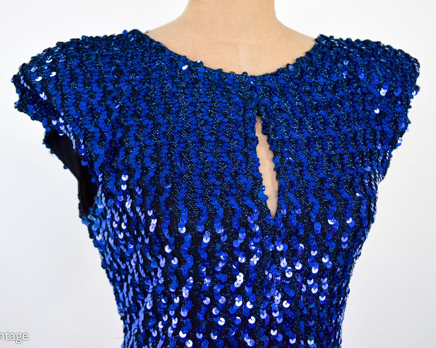 1980s Royal Blue Sequin Party Dress, Medium