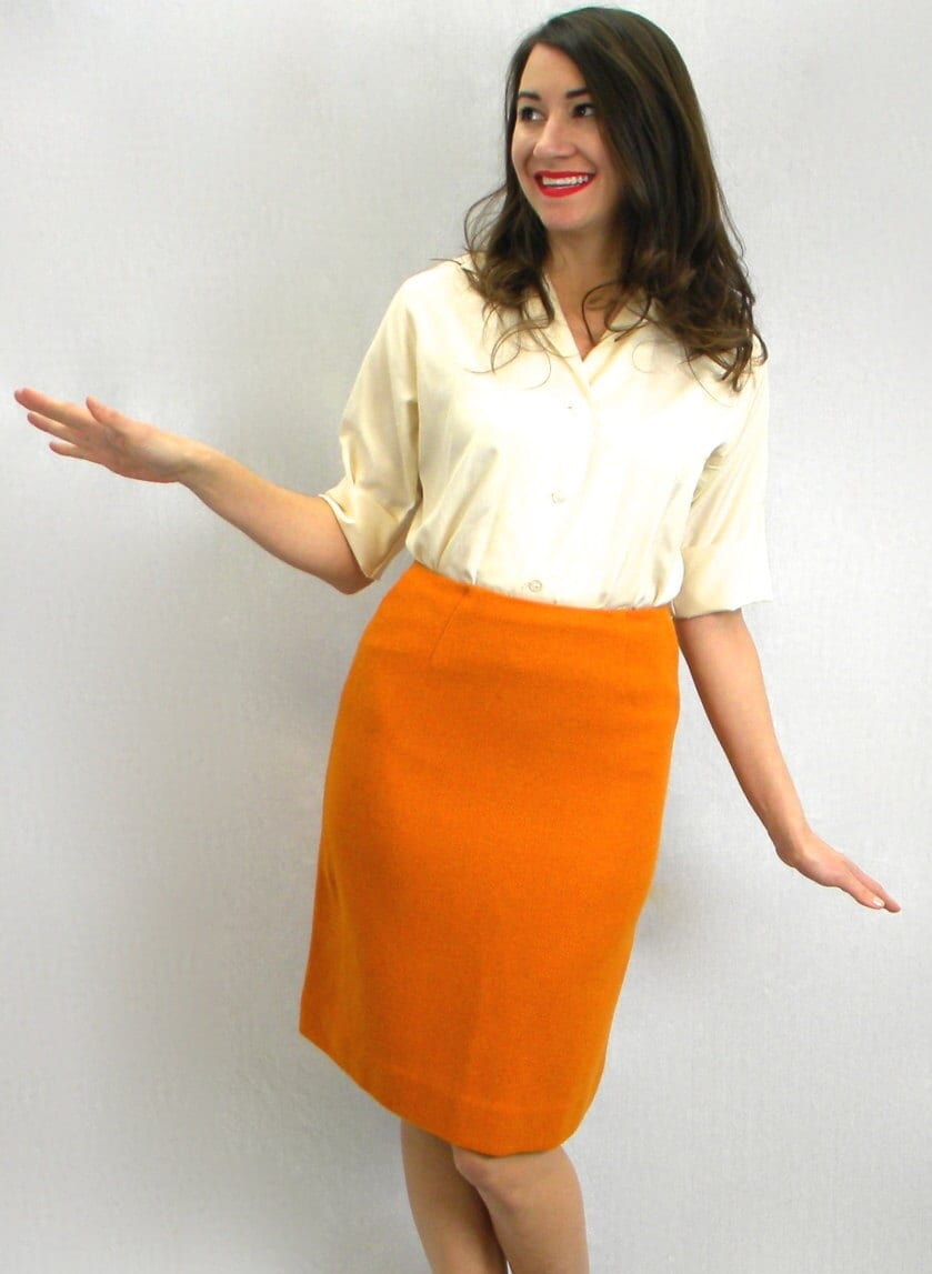 1960s Orange Wool Pencil Skirt | 60s Orange Wool Skirt | Bernhard Altman | Extra Small