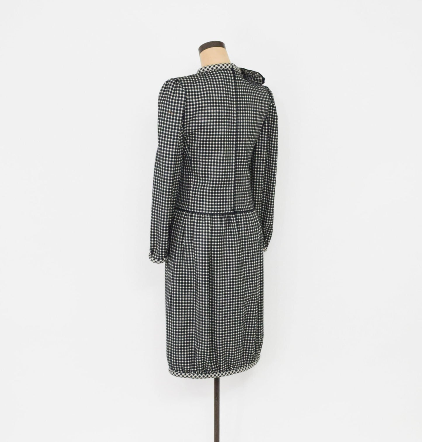 1980s Nina Ricci Black Checked Wool Dress, Medium