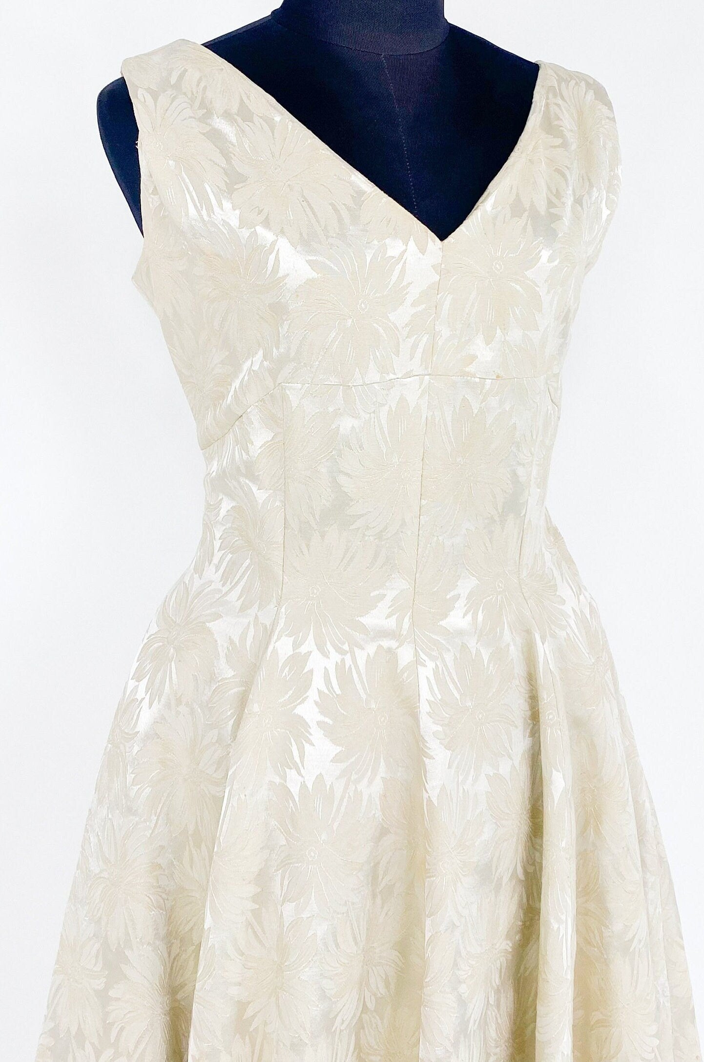 1940s Beige Brocade Cocktail Dress, Short Wedding, Small