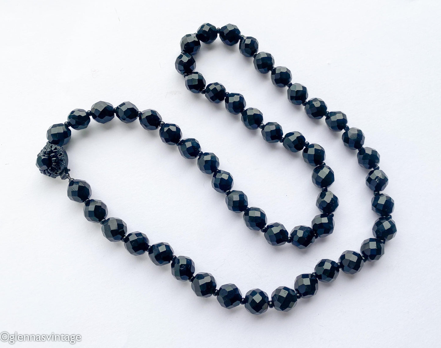 Vintage Miriam Haskell Black Crystal Bead Necklace, 1950s