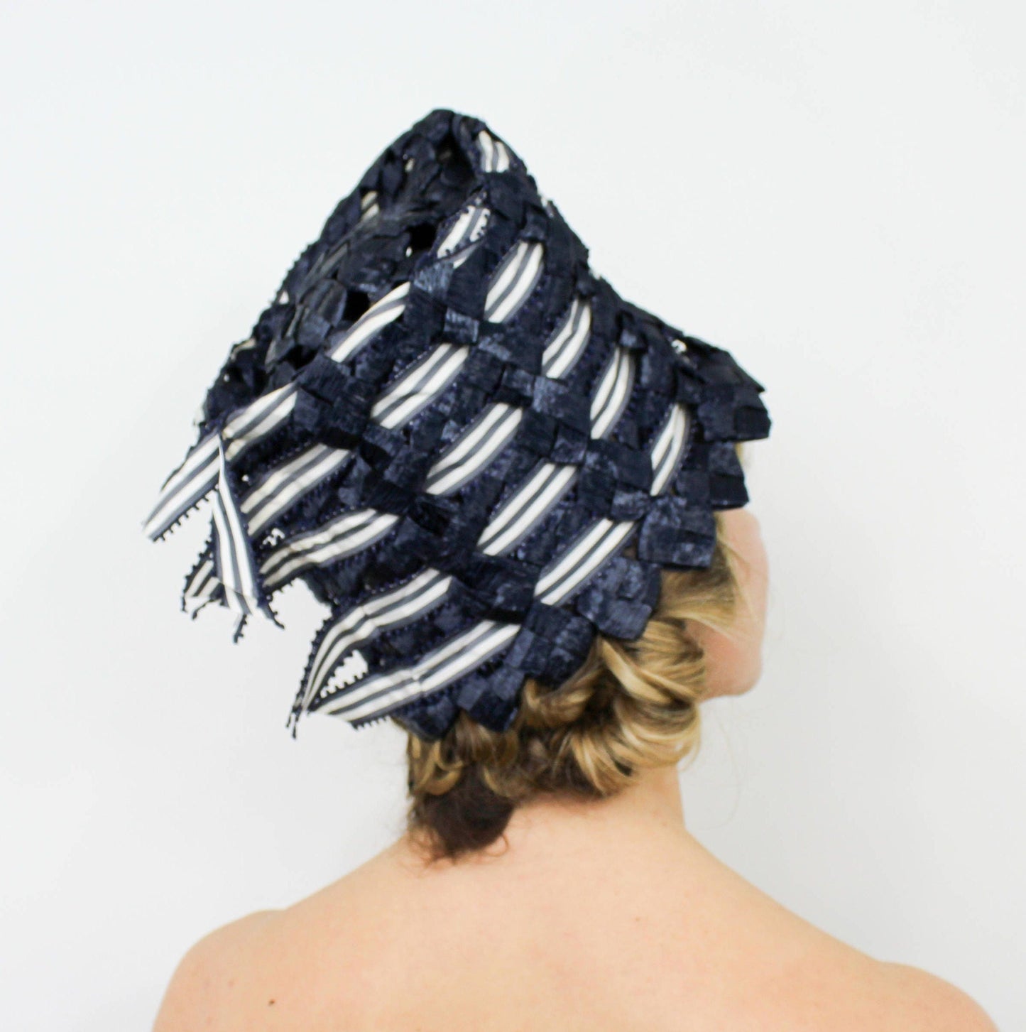 1960s Mr. John Jr. Navy Raffia High Crown Hat