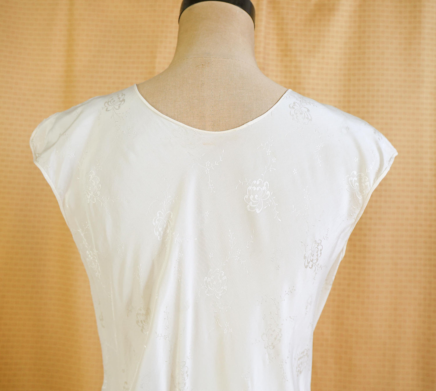 1940s Ivory Silk Nightgown, White Bias Cut Long Dress, Medium