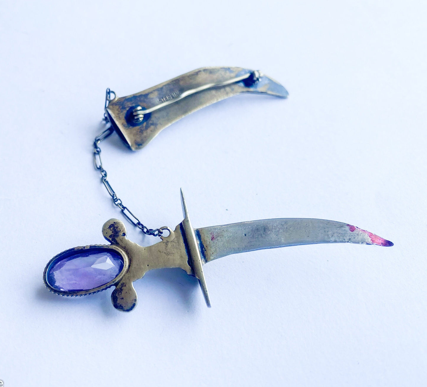 1930s Sterling Sword Dagger & Scabbard Pin | 30 s Bronze Scabbard Sword Brooch
