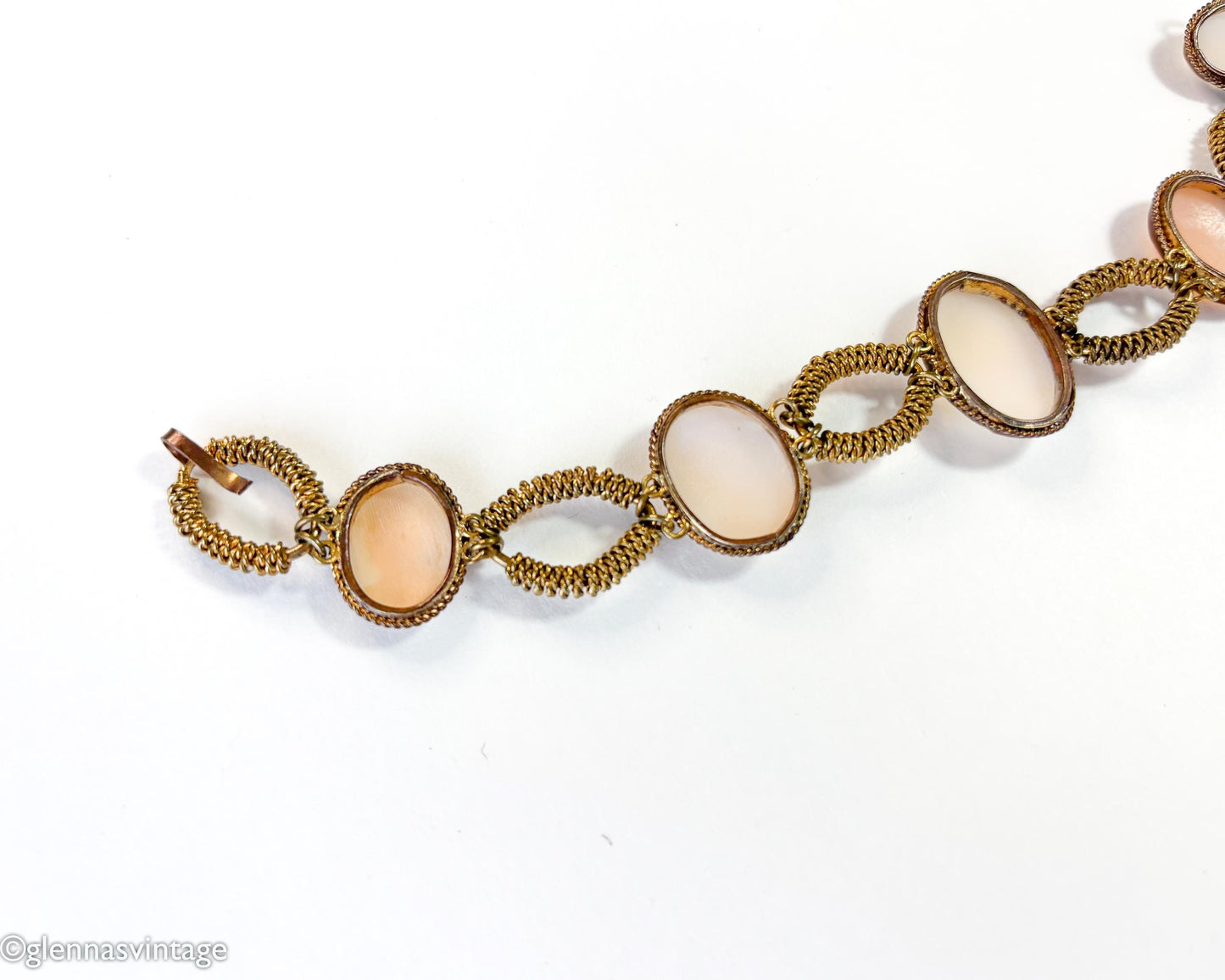 Antique Shell Cameo & Brass Bracelet, 1900s Jewelry