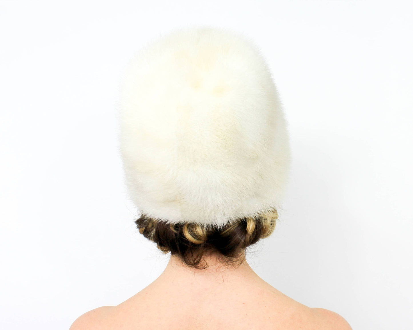 1960s White Mink Pillbox Winter Hat