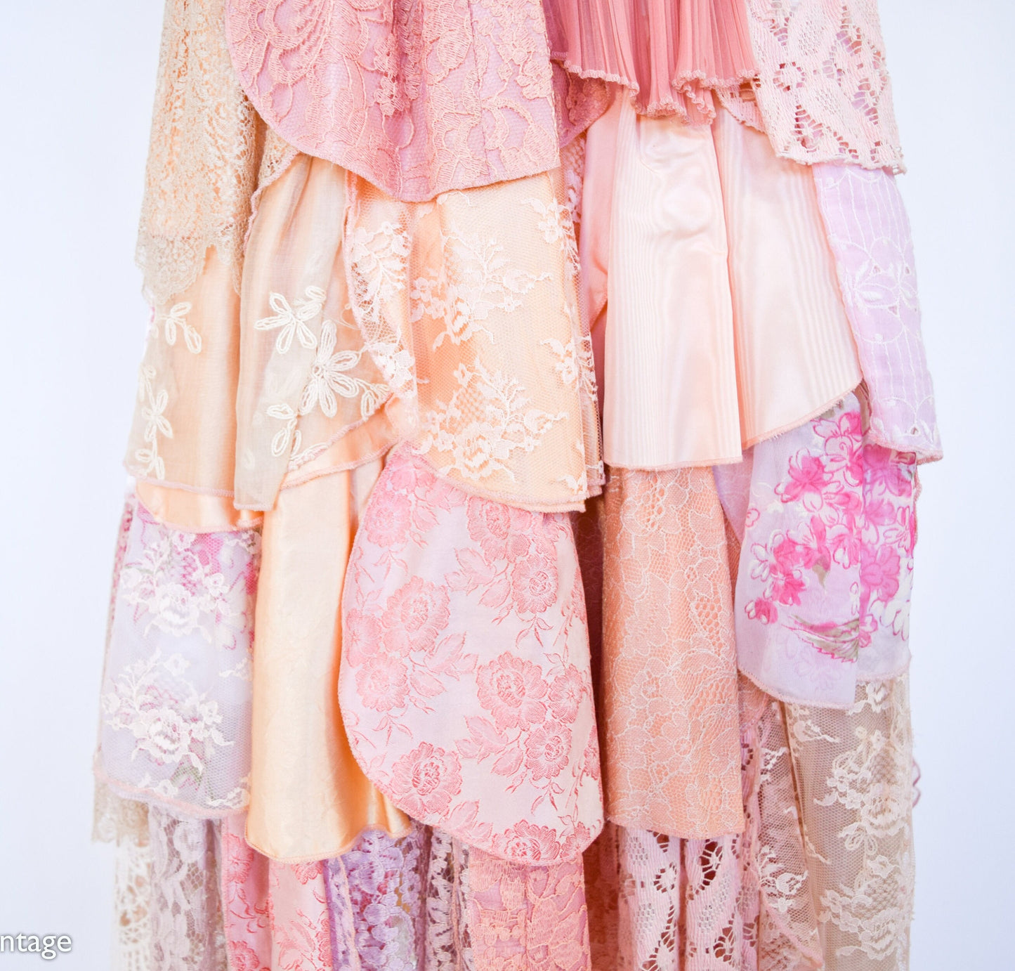 1940s Brown Plaid Taffeta Blouse | 90s Pink Petal Midi Lace & Brocade Skirt, Medium