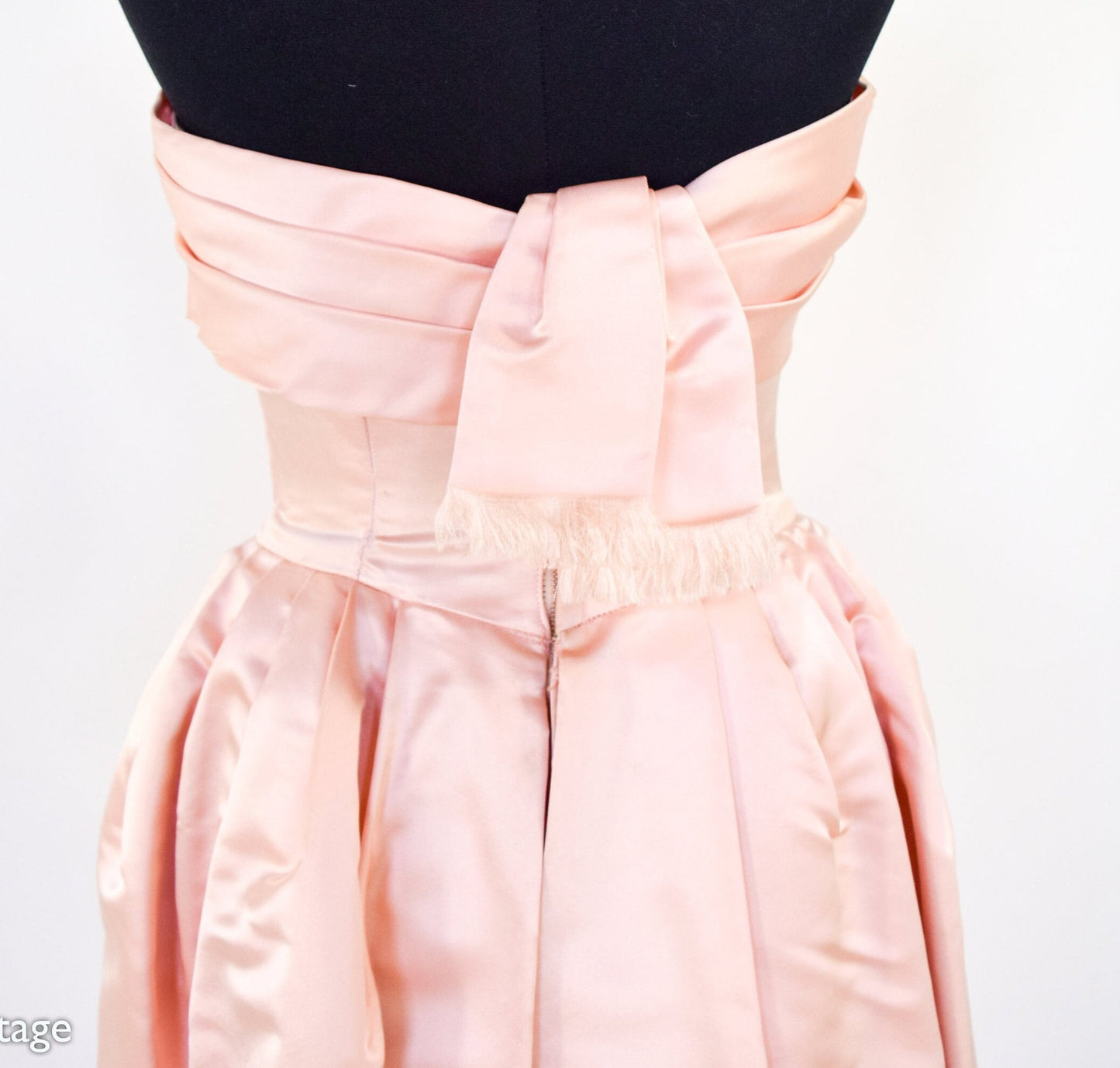 1950s Pink Satin Strapless Prom Party Dress, Extra Small