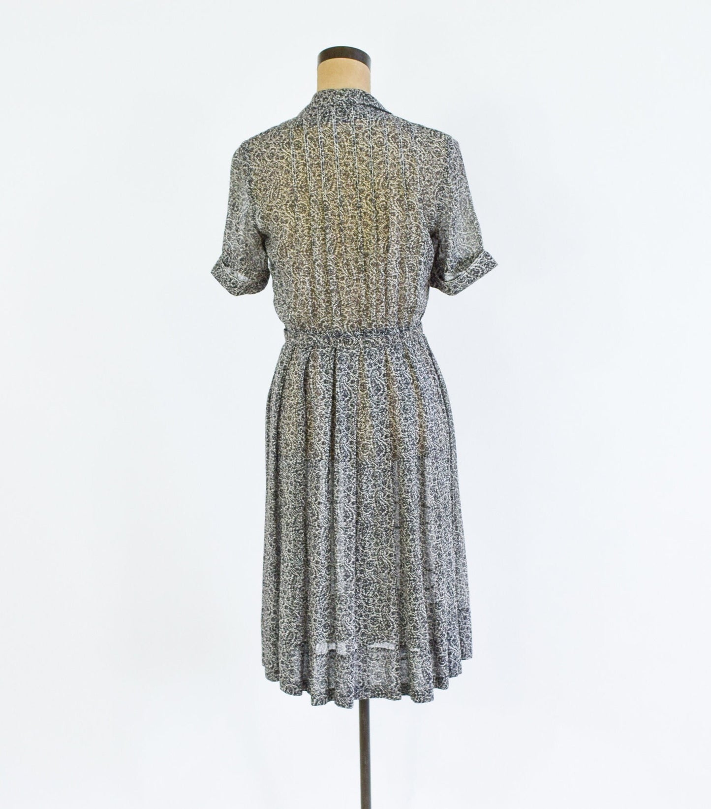 1950s Black & White Print Shirtwaist Dress, Medium