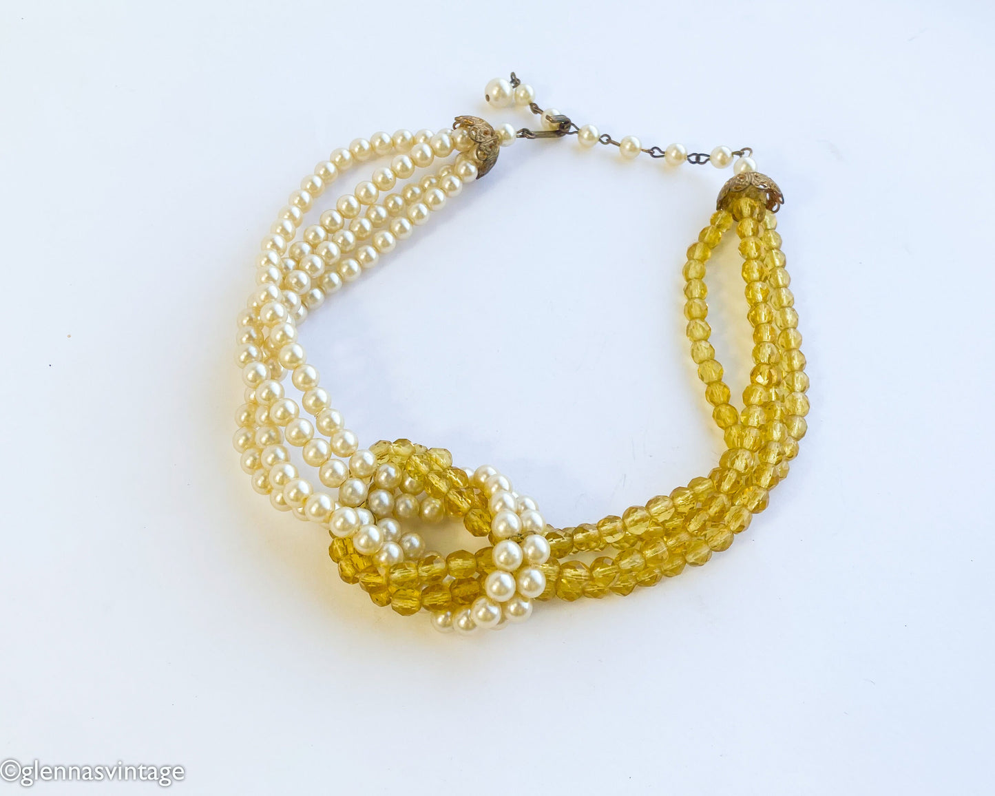 1950s Gold Crystal Necklace | 50s Crystal & Pearl Choker