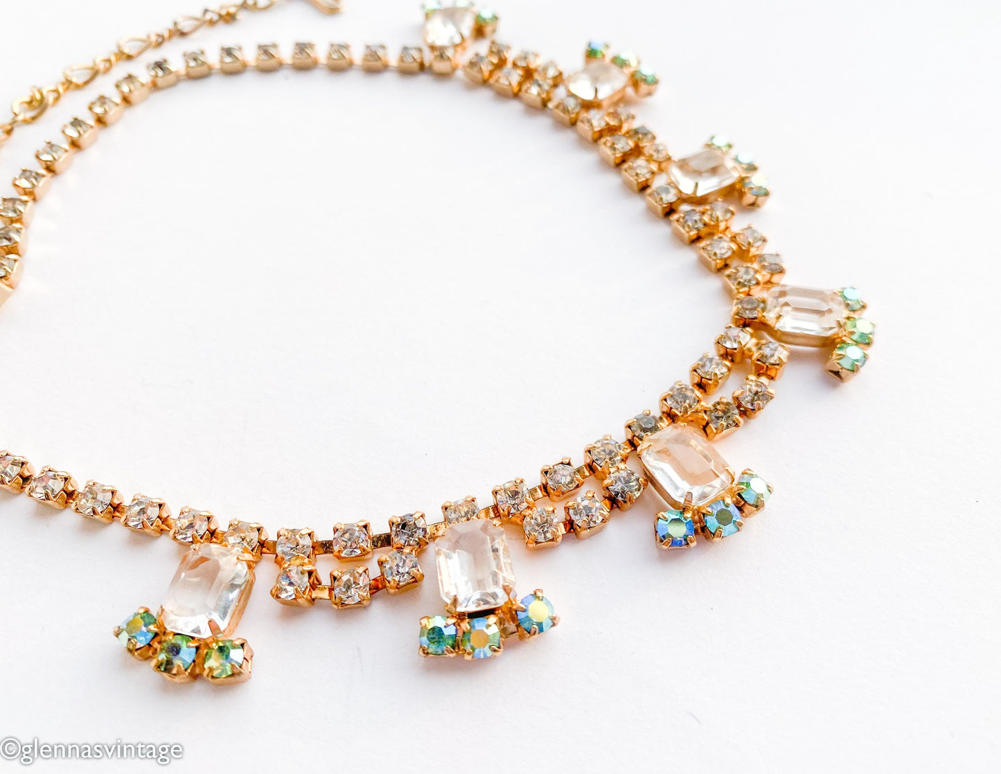 1950s Rhinestone Choker Necklace, Aurora Borealis Crystals