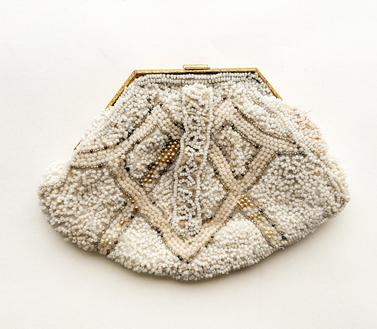 1930s White Beaded Clutch | Small Evening Bag