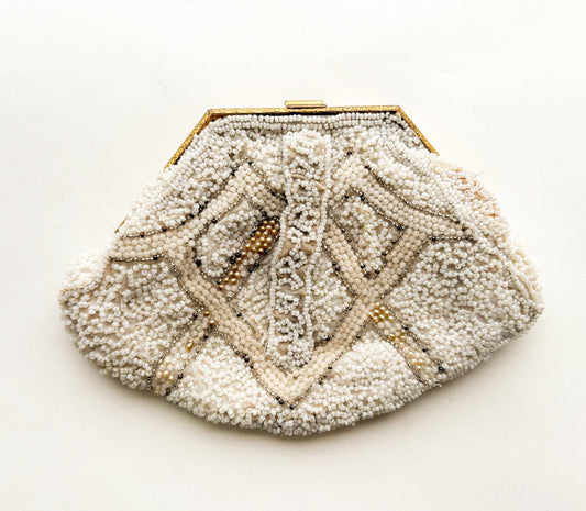 1930s White Beaded Clutch | Small Evening Bag