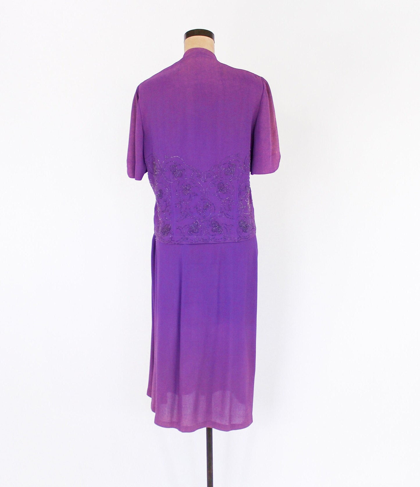 1940s Purple Beaded Evening Suit, Blouse & Skirt Set, Large