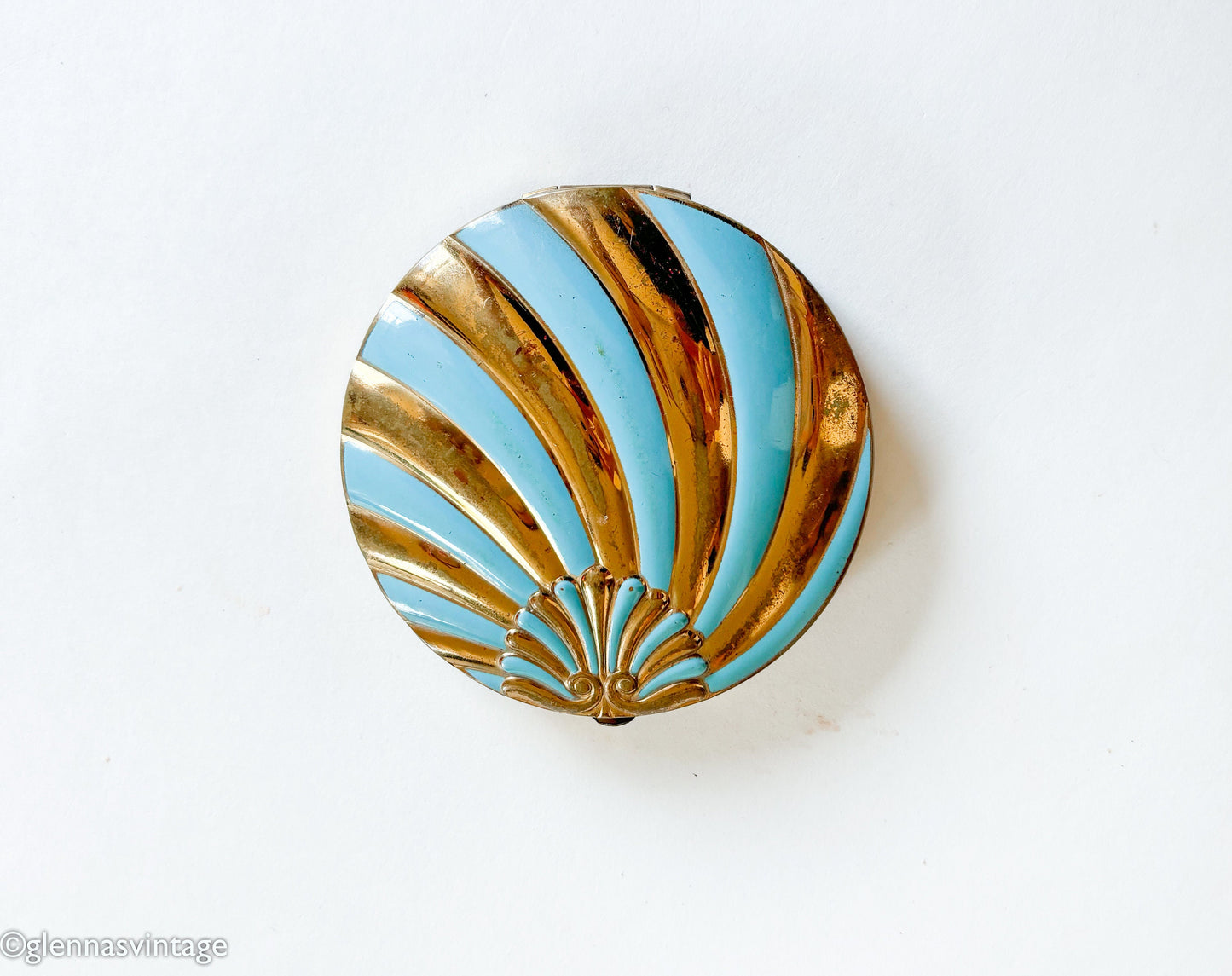 1930s Blue & Gold Vintage Compact, Turquoise Enamel Compact