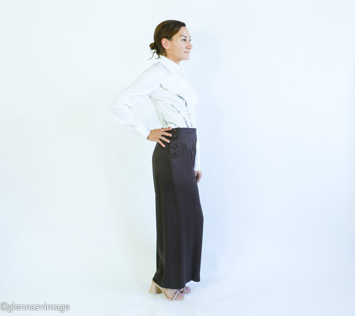 1990s Guy Laroche Designer Pants Brown Silk Slacks, Size 42