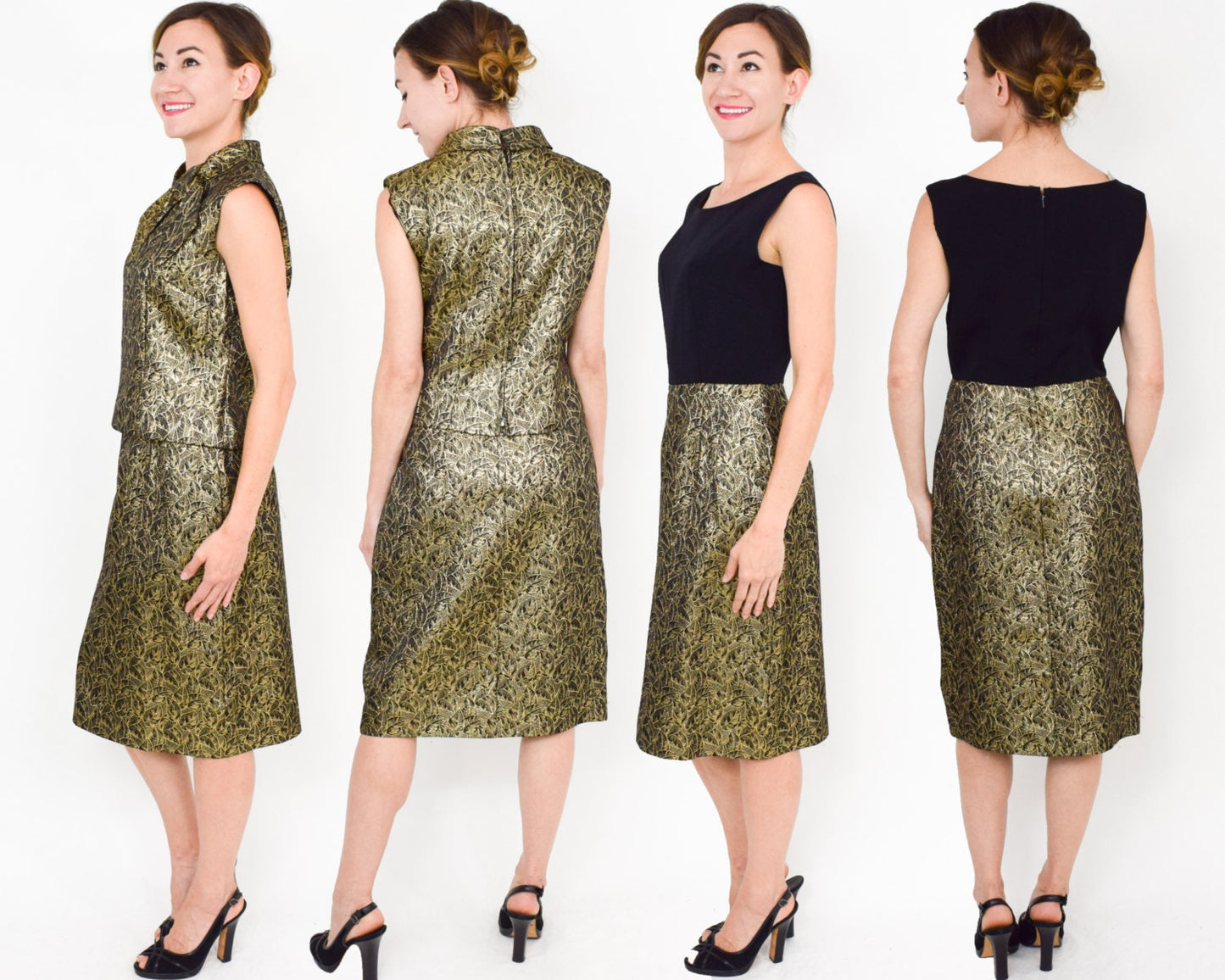 1950s Gold Brocade Dress & Top Set, Metallic Party Ensemble, Medium