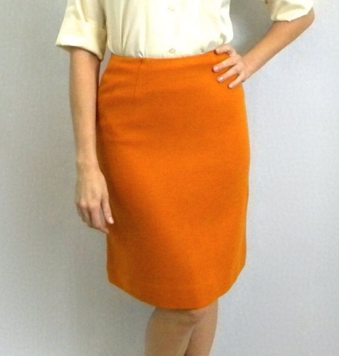 1960s Orange Wool Pencil Skirt | 60s Orange Wool Skirt | Bernhard Altman | Extra Small
