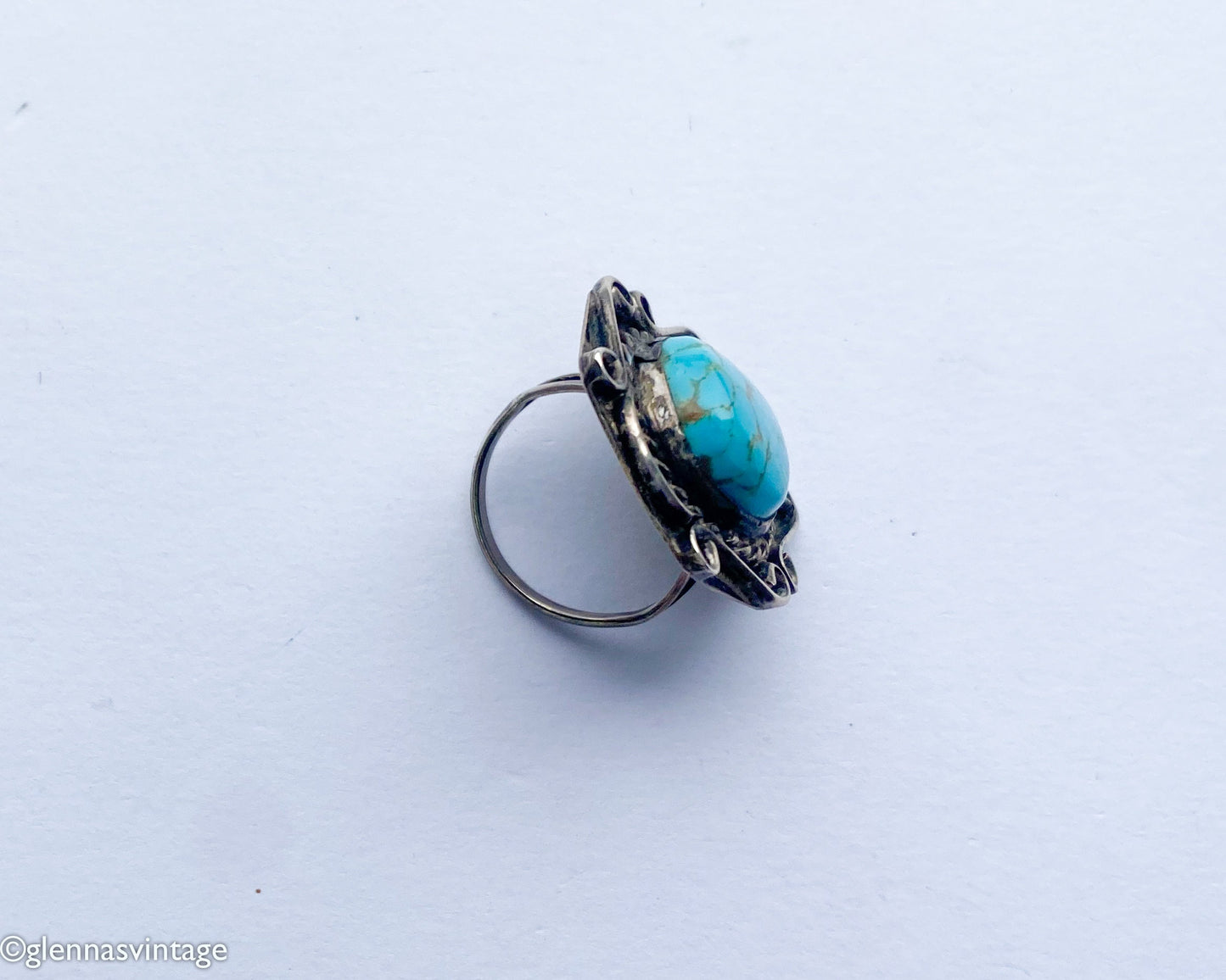 1950s Southwest Turquoise Sterling Silver Ring | Size 6 3/4