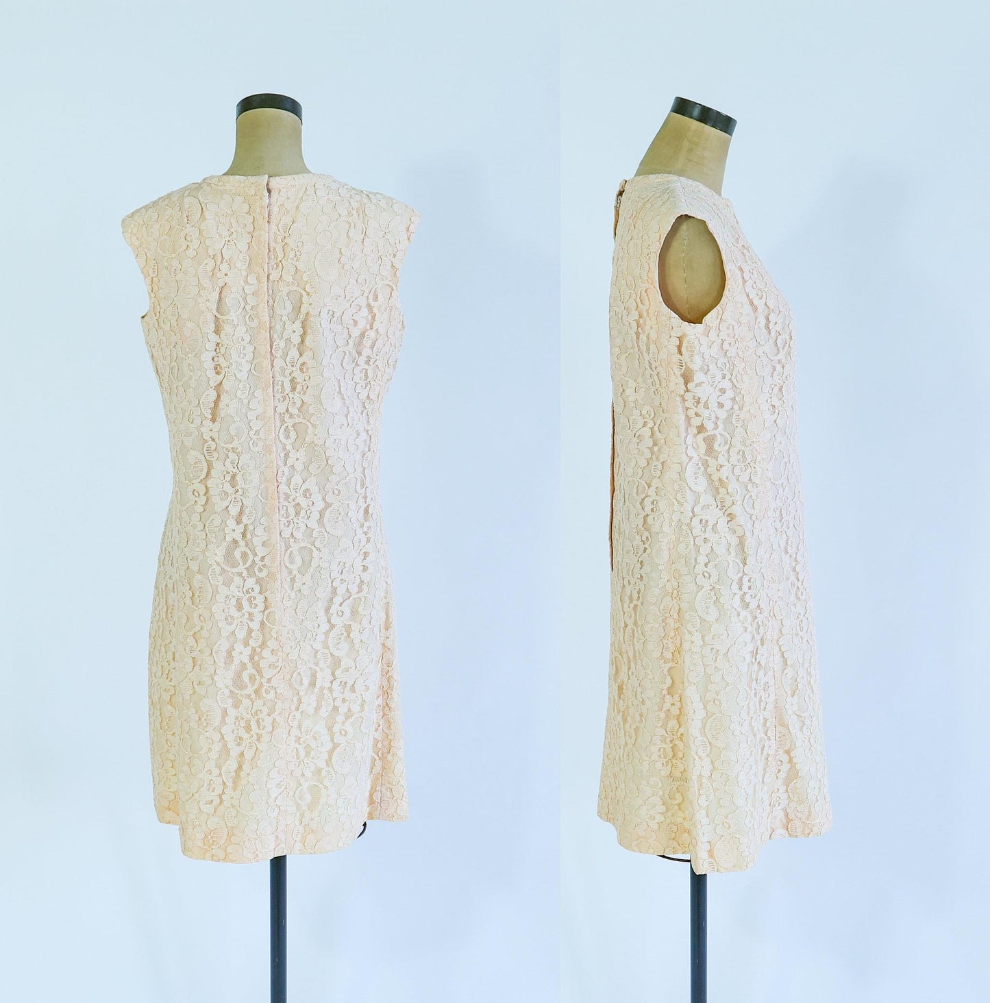 1960s Peach Lace Dress & Jacket Set, Wedding Ensemble, Large