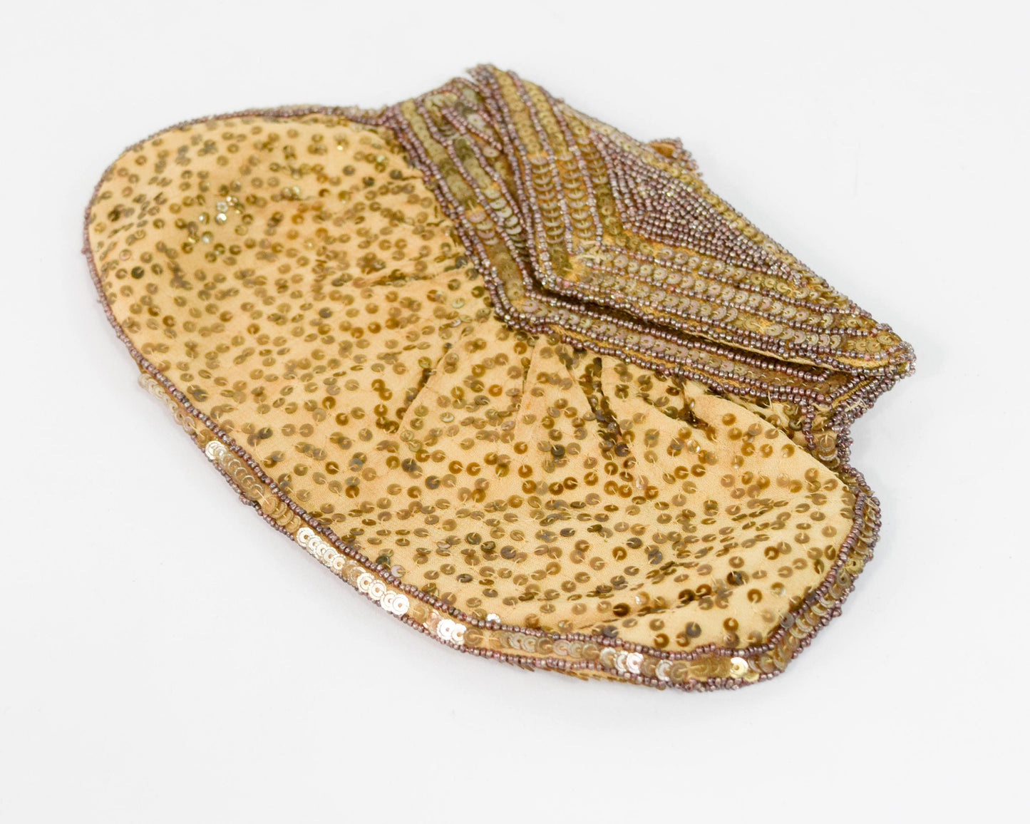 1930s Vintage Gold Sequin Evening Clutch, Art Deco Beaded Handbag