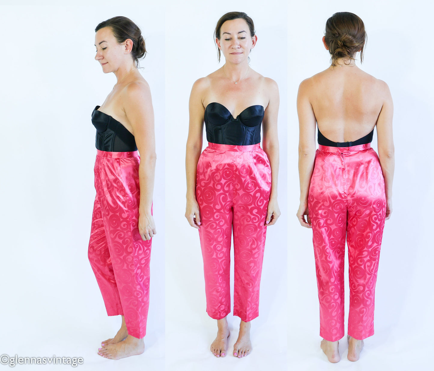 1960s Pink Satin Pajamas, Top & Pants Set, Medium