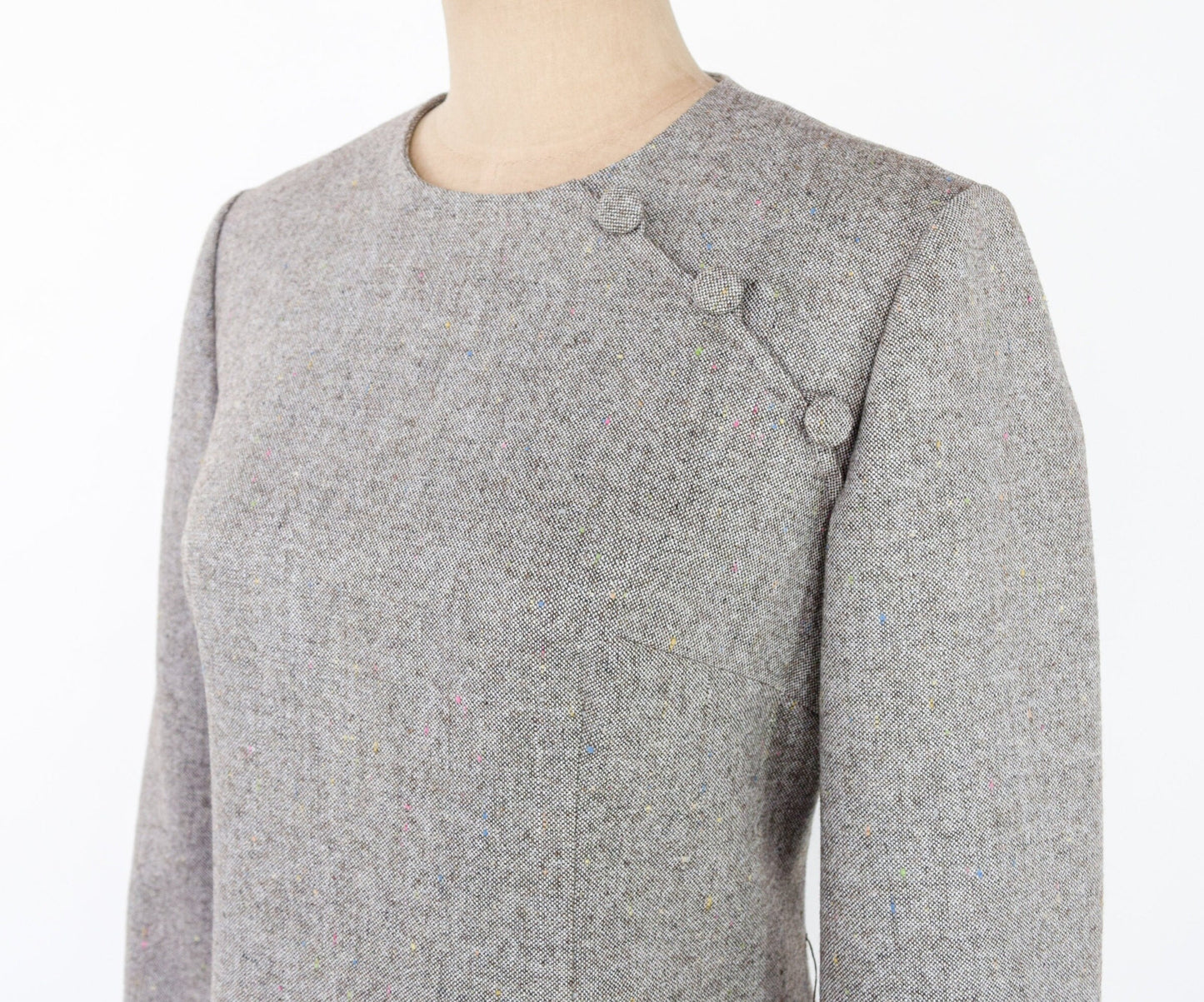 1950s Beige Wool Tweed Sheath Dress, Medium