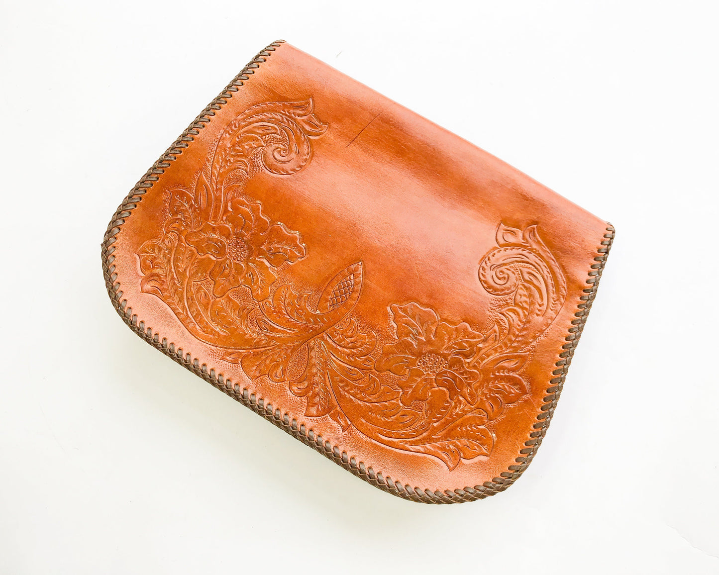 1950s Tooled Leather Clutch | 50s Tooled Handbag