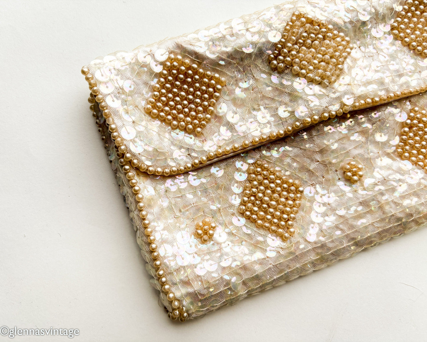 1950s Pearl & Sequin Clutch | 50s Sequin Pearls Handbag | Le Regale