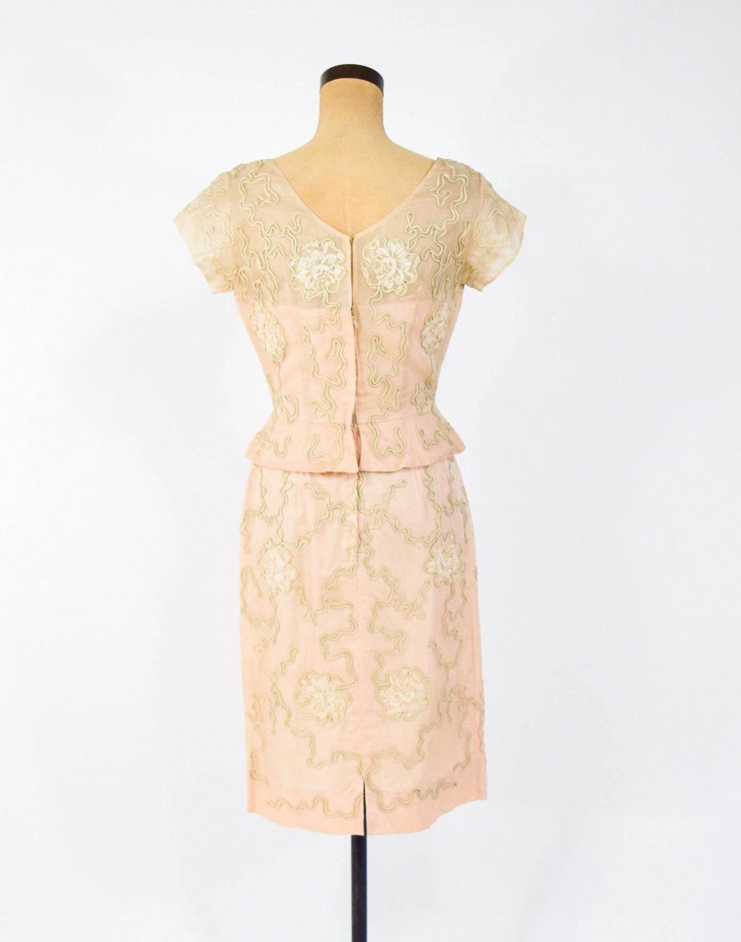 1950s Beige Lace Cocktail Dress,  Medium